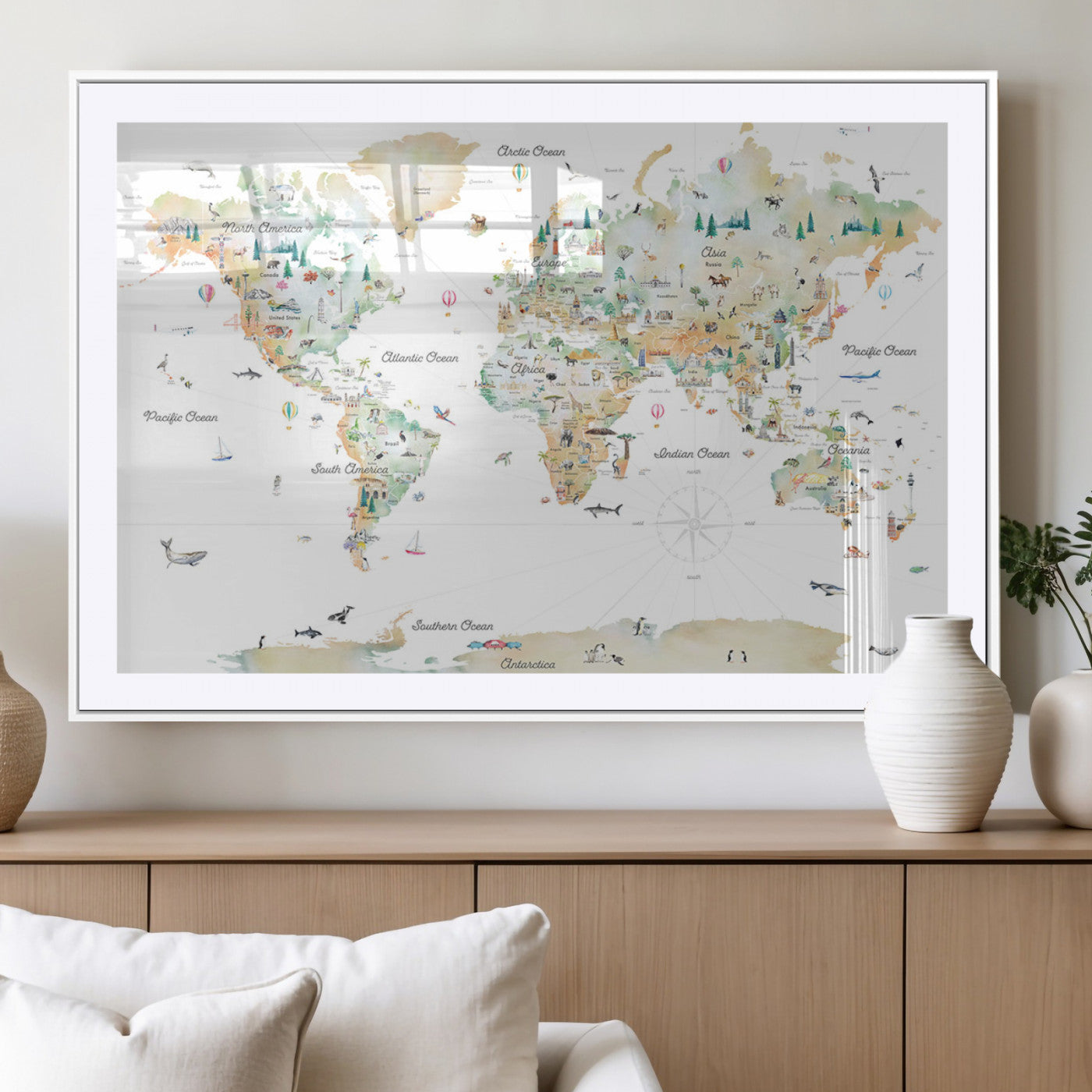MGC-FP-36x24 - Push Pin World Map Canvas Print – Framed Wall Art for Couples to Track Their Travels – Anniversary