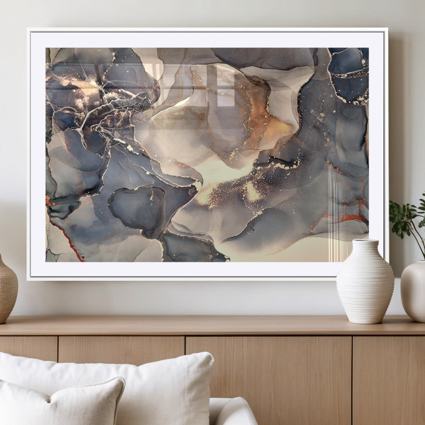 MGC-FP-36x24 - Abstract Blue and Gold Wall Art - Fluid Ink Artwork - Modern Luxury Wall Decor for Contemporary