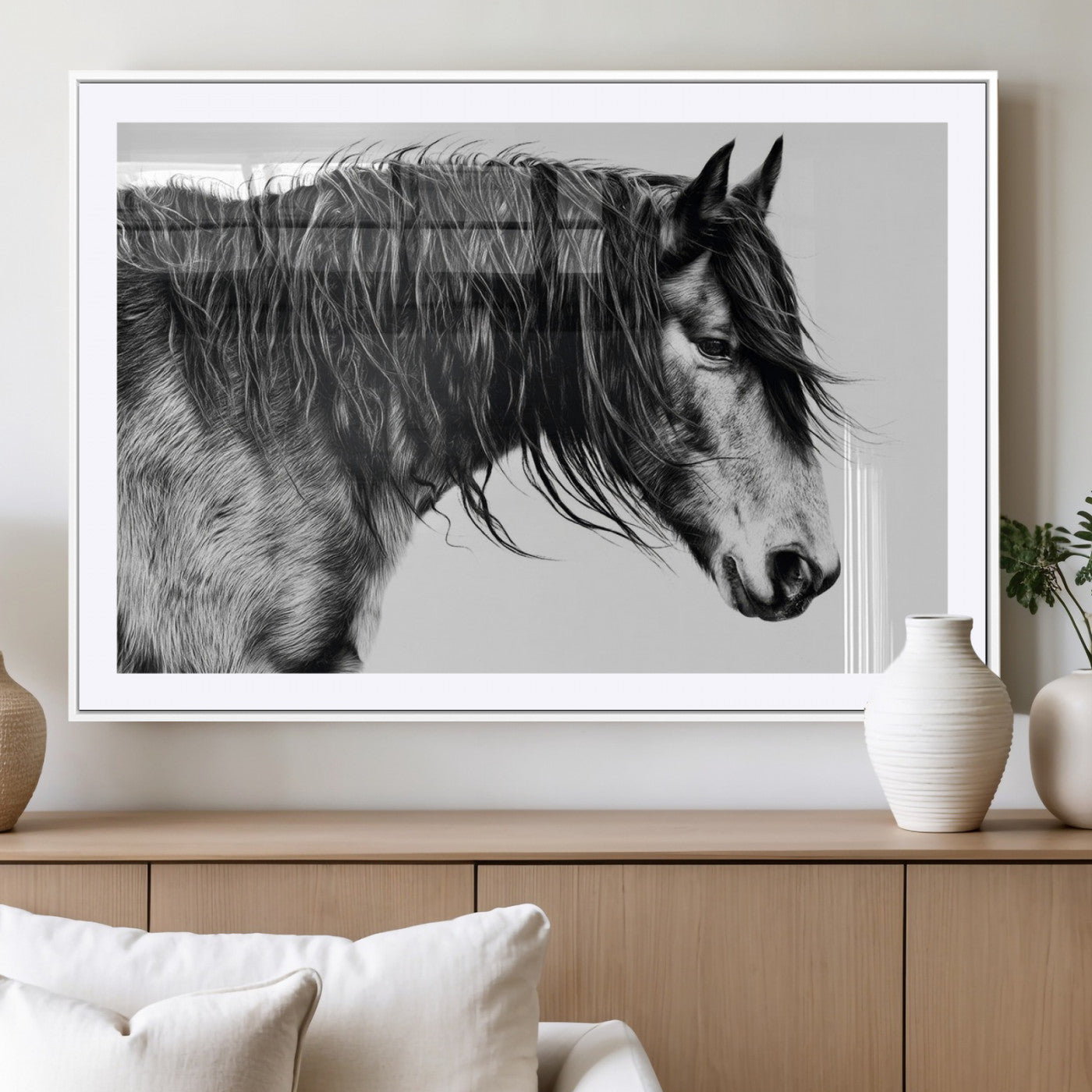 MGC-FP-36x24 - Black Horse Wall Art Canvas Print for Farmhouse Decor and Woodland Decoration