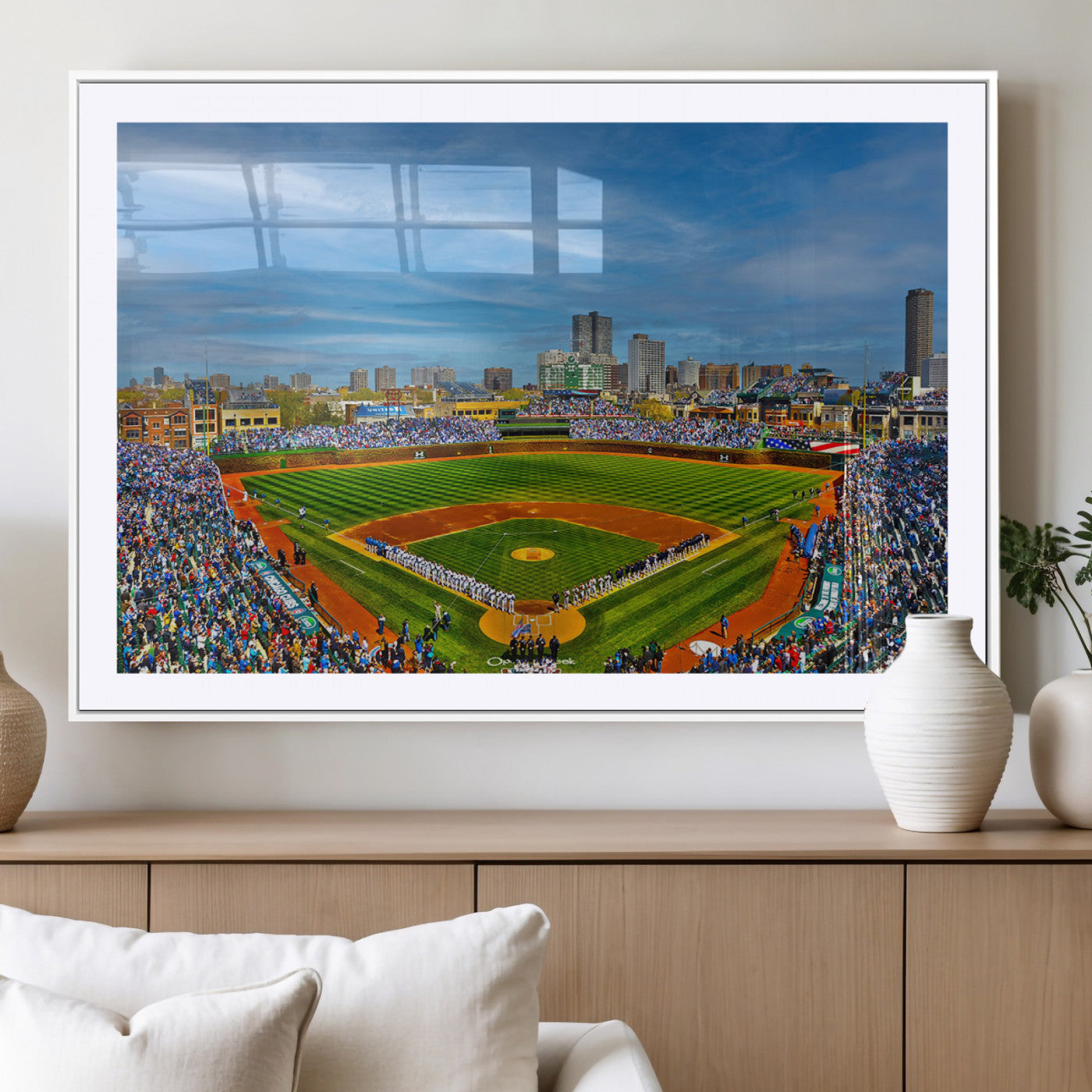 MGC-FP-36x24 - Wrigley Field Chicago Cubs Panoramic Multi Piece Canvas Wall Art - Iconic Baseball Stadium Canvas