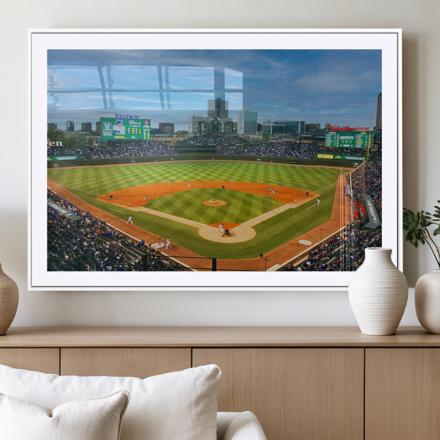 MGC-FP-36x24 - Wrigley Field Chicago Cubs Panoramic Multi Piece Canvas Wall Art - Iconic Baseball Stadium Print for