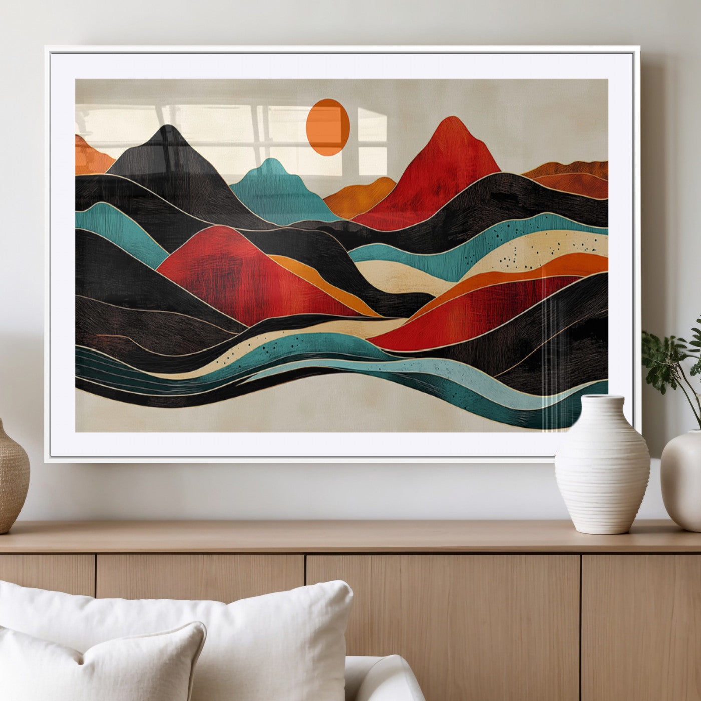 MGC-FP-36x24 - Western Wall Decor - Large Triptych Mountain Canvas - Boho Woodland Wall Art Print - Framed