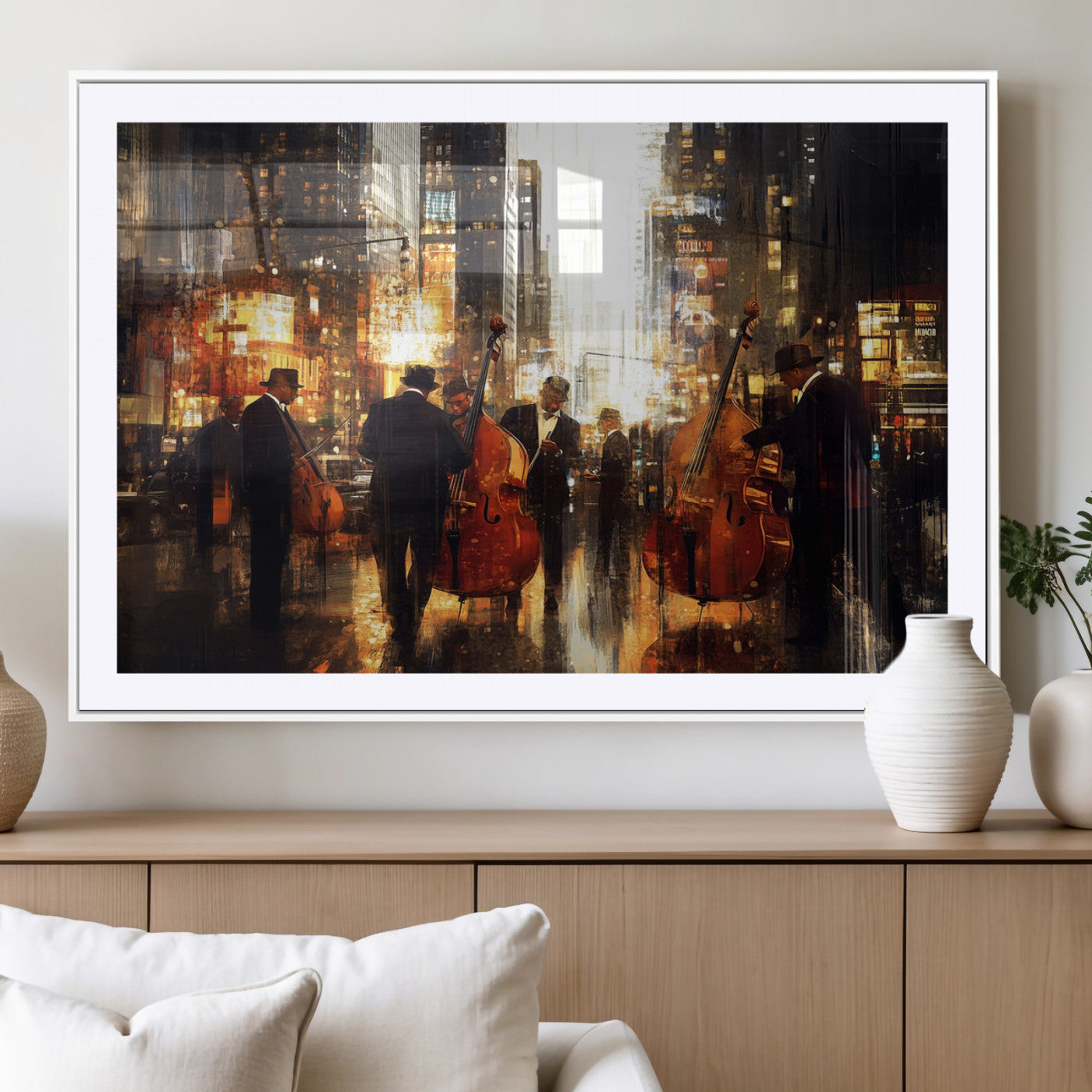 MGC-FP-36x24 - Abstract Jazz Art Wall Art Canvas Print - Framed Abstract Music Canvas - Colorful Instrument Poster