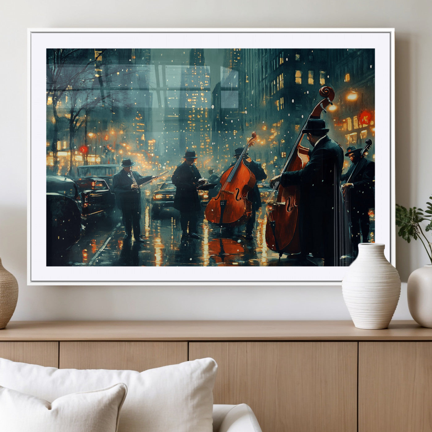 MGC-FP-36x24 - African American Jazz Art Print - Framed Abstract Music Canvas - Colorful Instrument Poster for