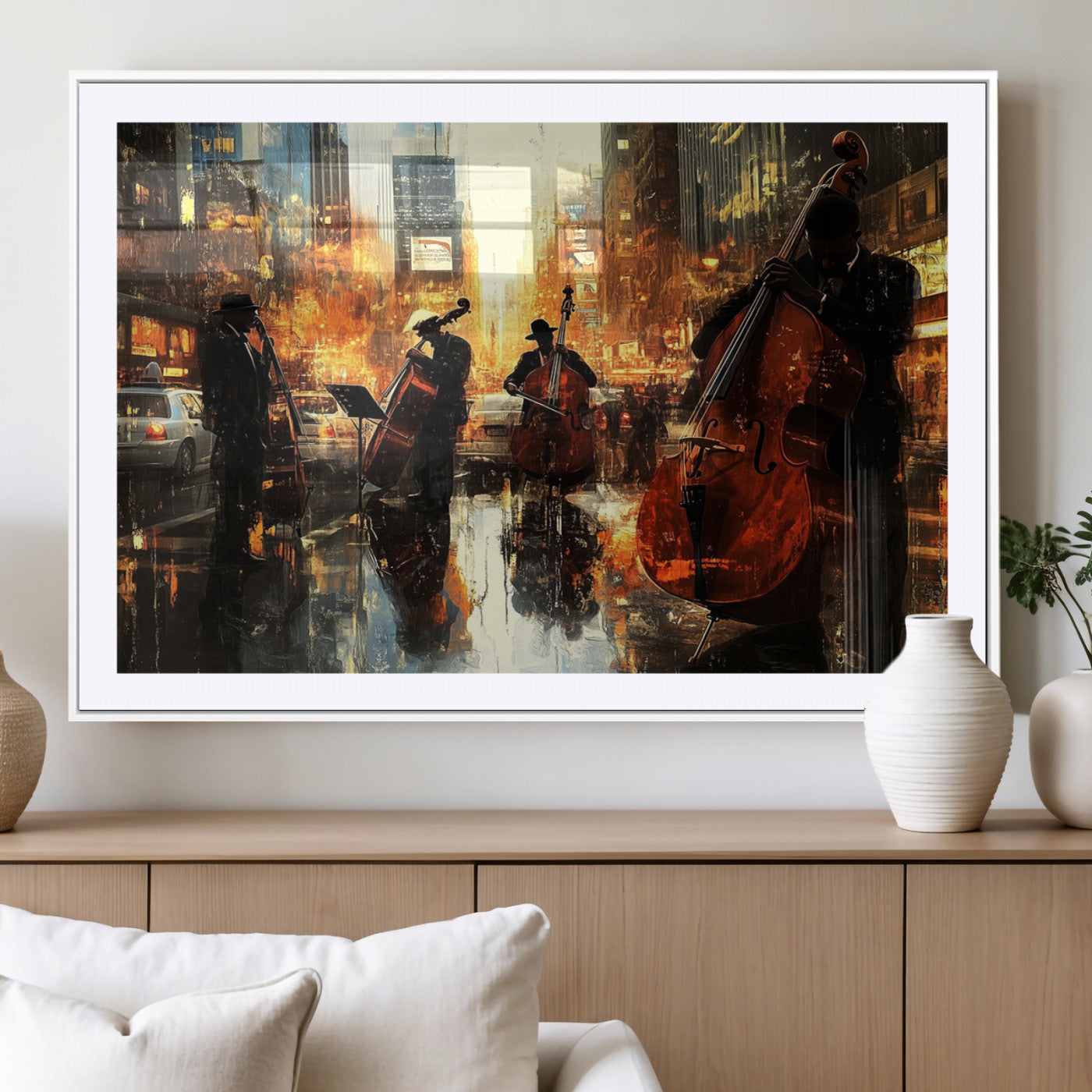 MGC-FP-36x24 - African American Abstract Jazz Wall Art - Framed Abstract Music Canvas - Colorful Instrument Canvsa