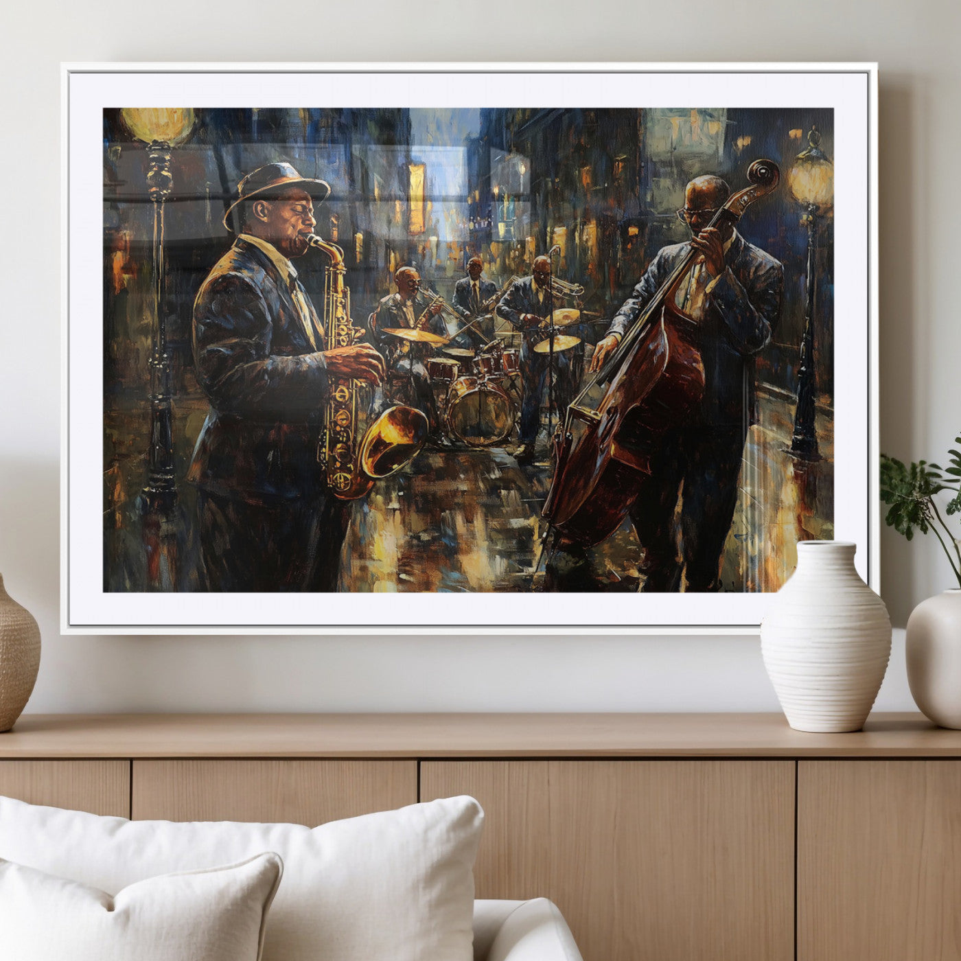 MGC-FP-36x24 - Jazz Canvas Wall Art Print - Abstract African American Music Art - Framed Posters for Living Room or