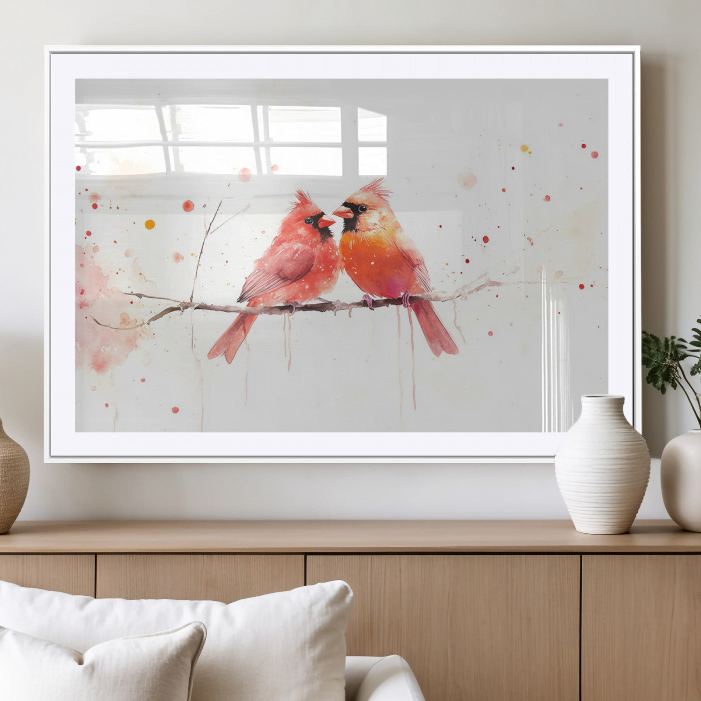 MGC-FP-36x24 - Cardinal Bird Canvas Wall Art - Male and Female Cardinal Print - Nature-Inspired Bird Wall Decor for
