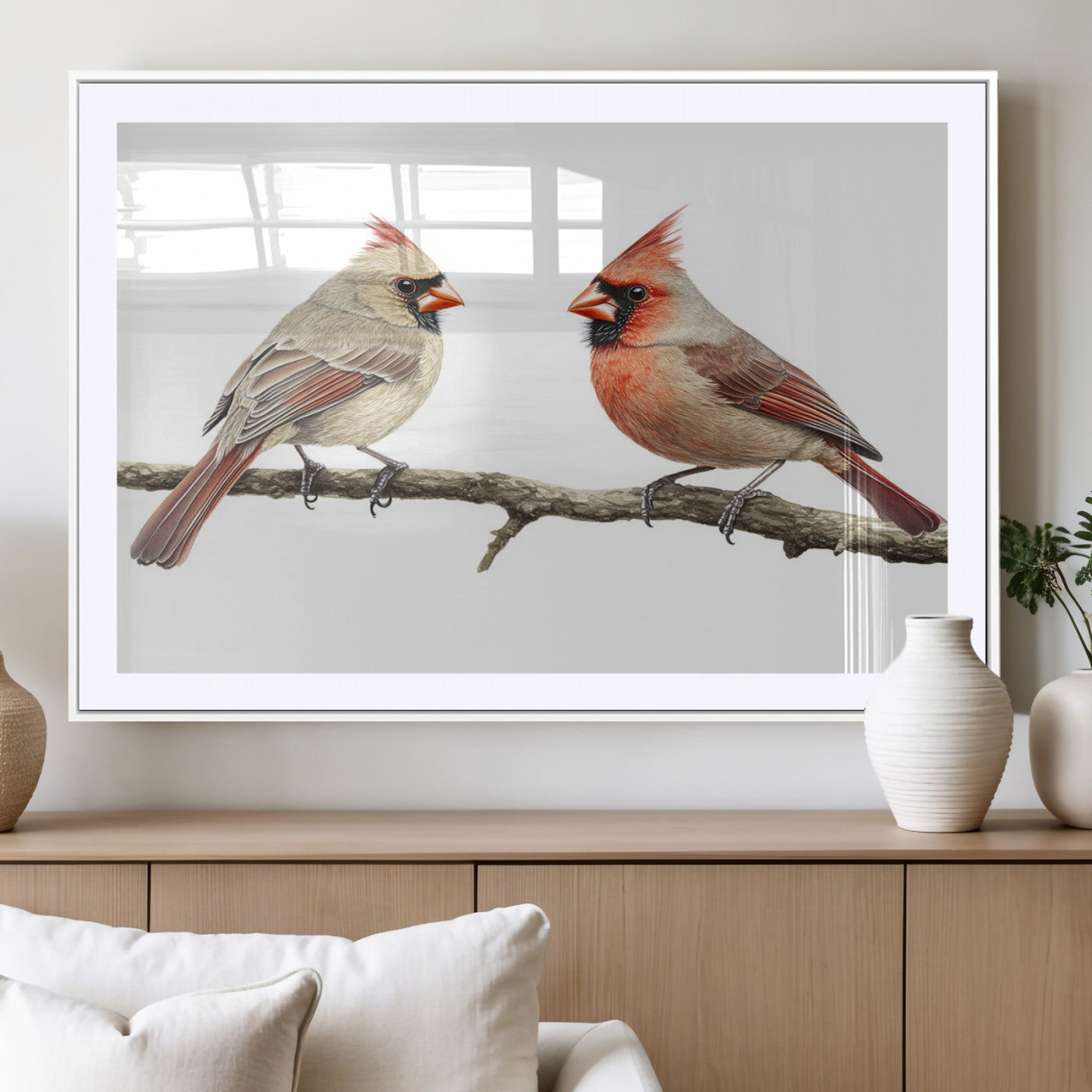 MGC-FP-36x24 - Cardinal Canvas Wall Art - Male and Female Cardinal Print - Nature-Inspired Bird Wall Decor for Home