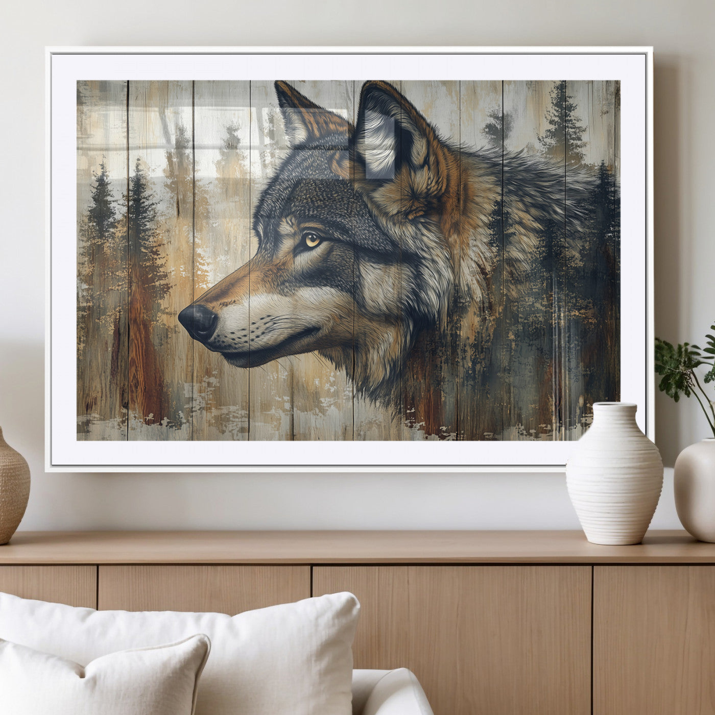 MGC-FP-36x24 - Rustic Wolf Wall Art Canvas Print, Vintage Woodland Wolf Wall Art