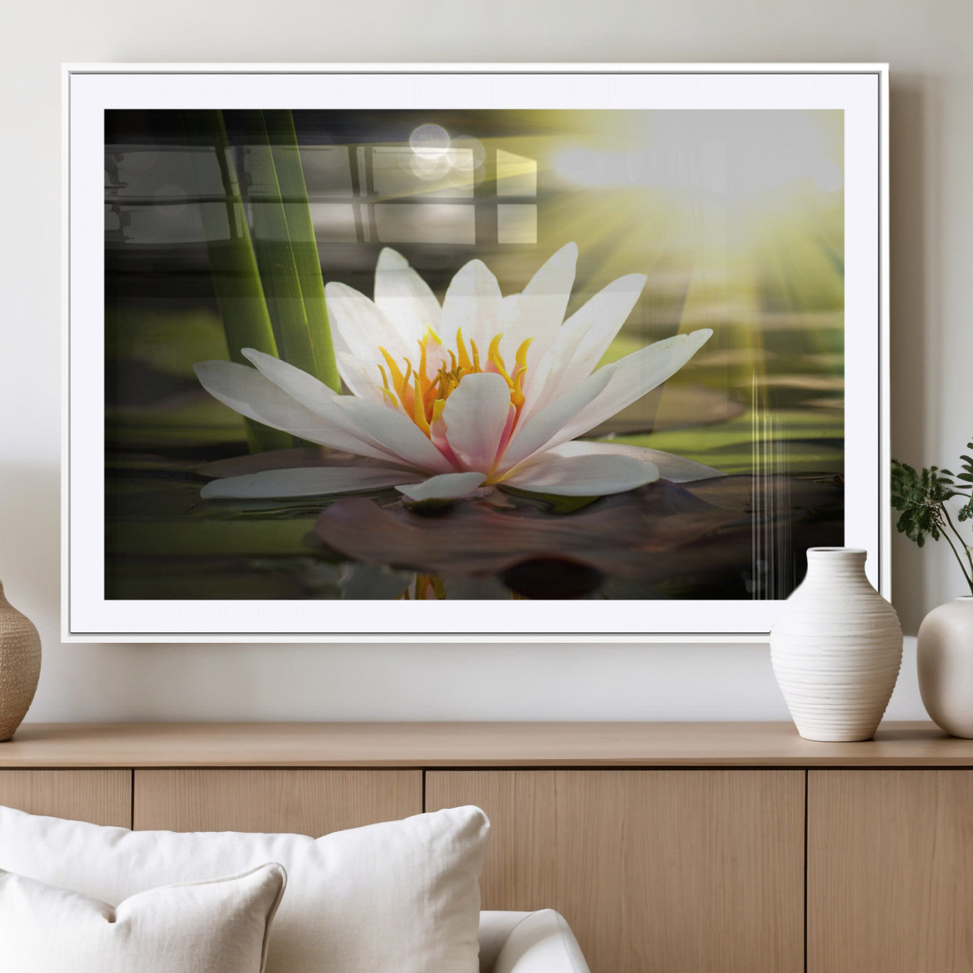 MGC-FP-36x24 - Lotus Flower Wall Art Canvas Print, Water Lily Large Wall Art Canvas Print