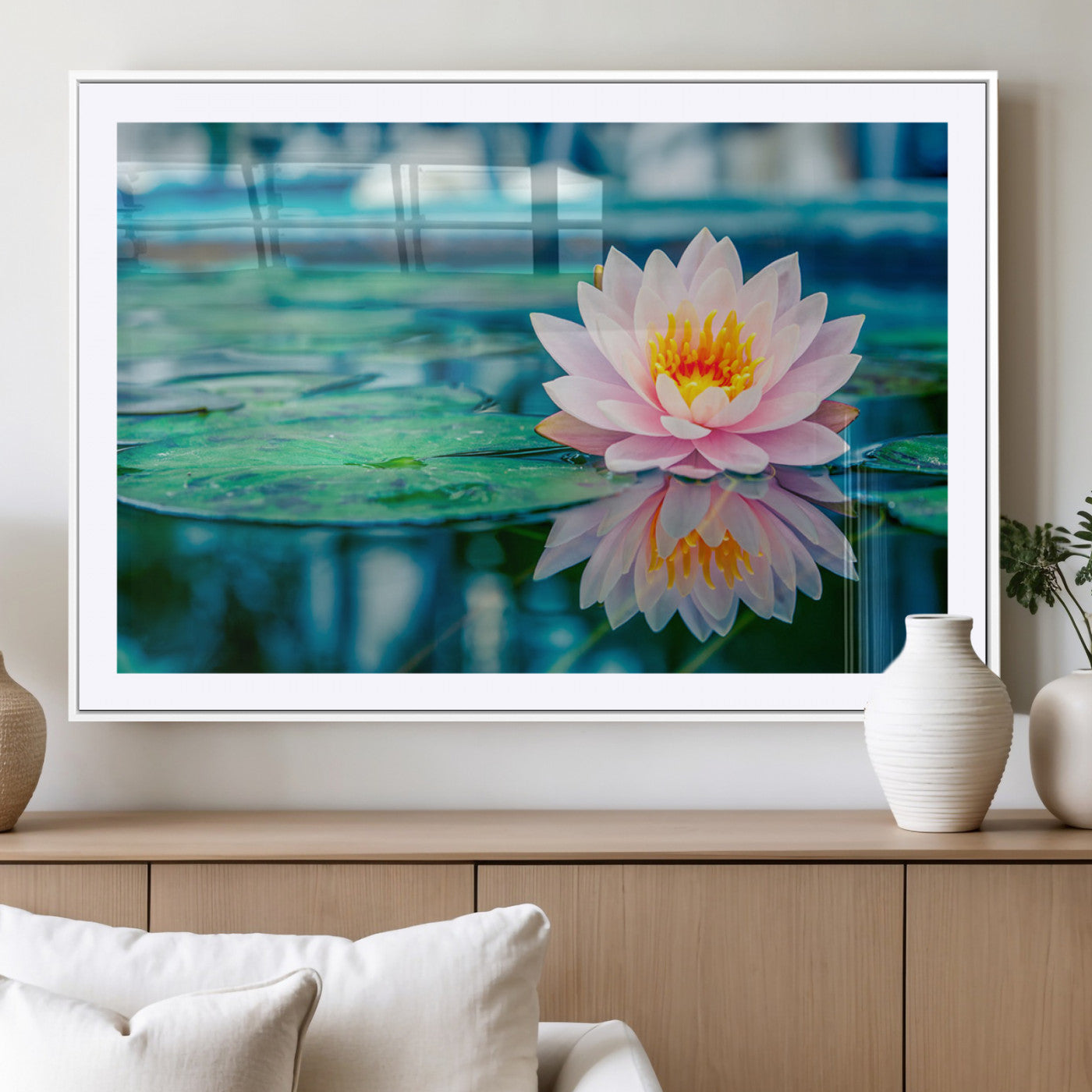 MGC-FP-36x24 - Lotus Flower Wall Art Canvas Print, Water Lily Large Wall Art Canvas Print for Yoga Room Decor,