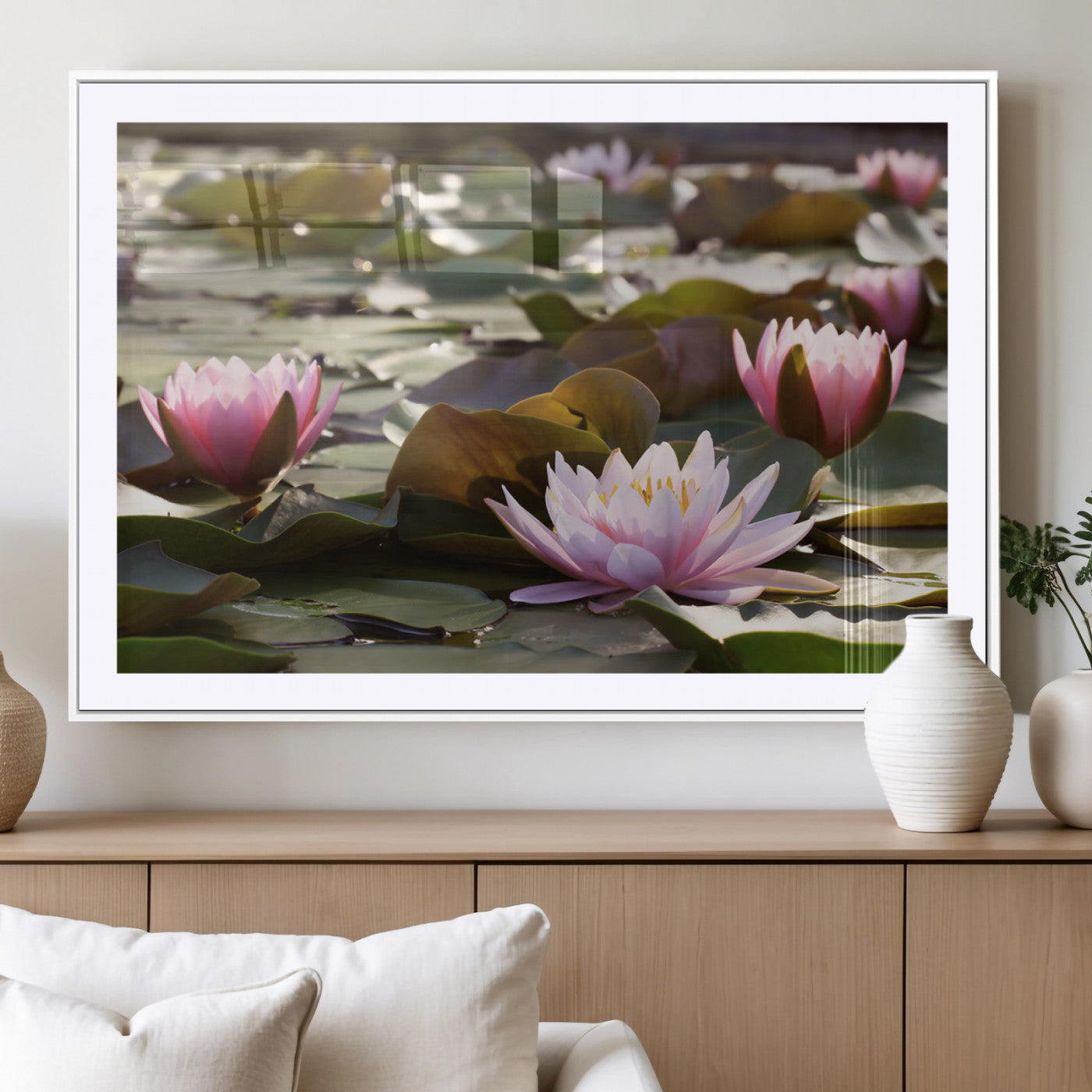 MGC-FP-36x24 - Lotus Flower Wall Art Canvas Print, Water Lily Large Wall Art Canvas Print for Yoga Room Decor,