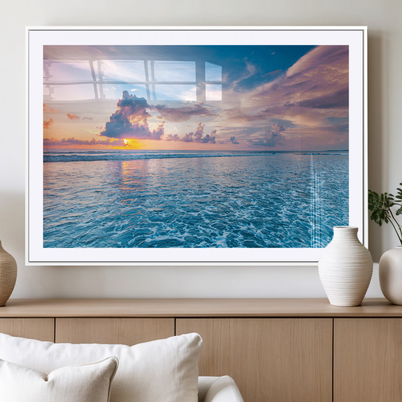 MGC-FP-36x24 - Ocean Sunset Canvas Wall Art Print - Tranquil Seascape with Vibrant Sky and Rolling Waves Canvas