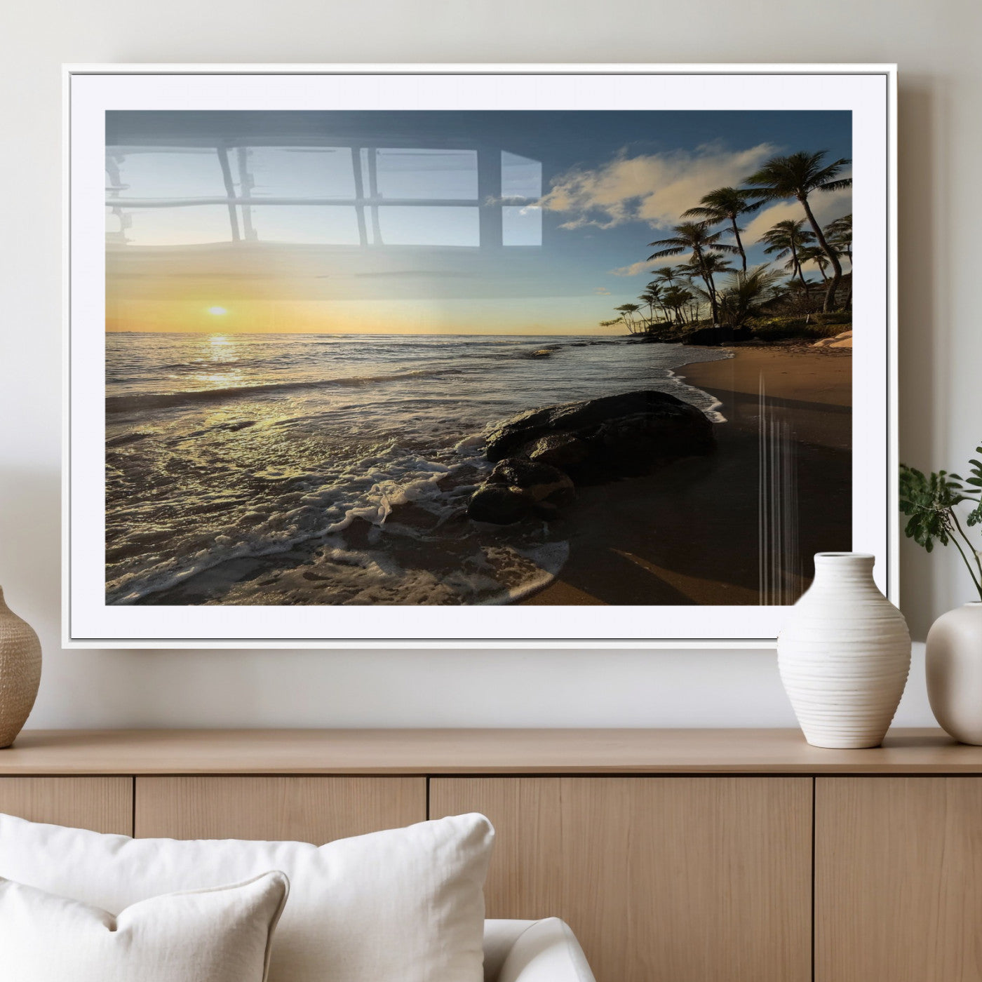 MGC-FP-36x24 - Tropical Beach Wall Art - Stunning Ocean Sunset Canvas Print with Palm Tree Design for Relaxing and