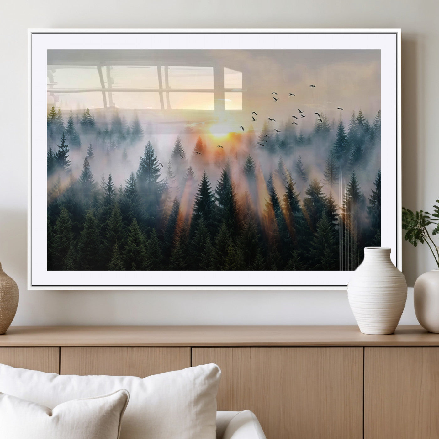 MGC-FP-36x24 - Abstract Forest Wall Art - Serene Nature Canvas Print with Misty Forest Design for Modern Home or