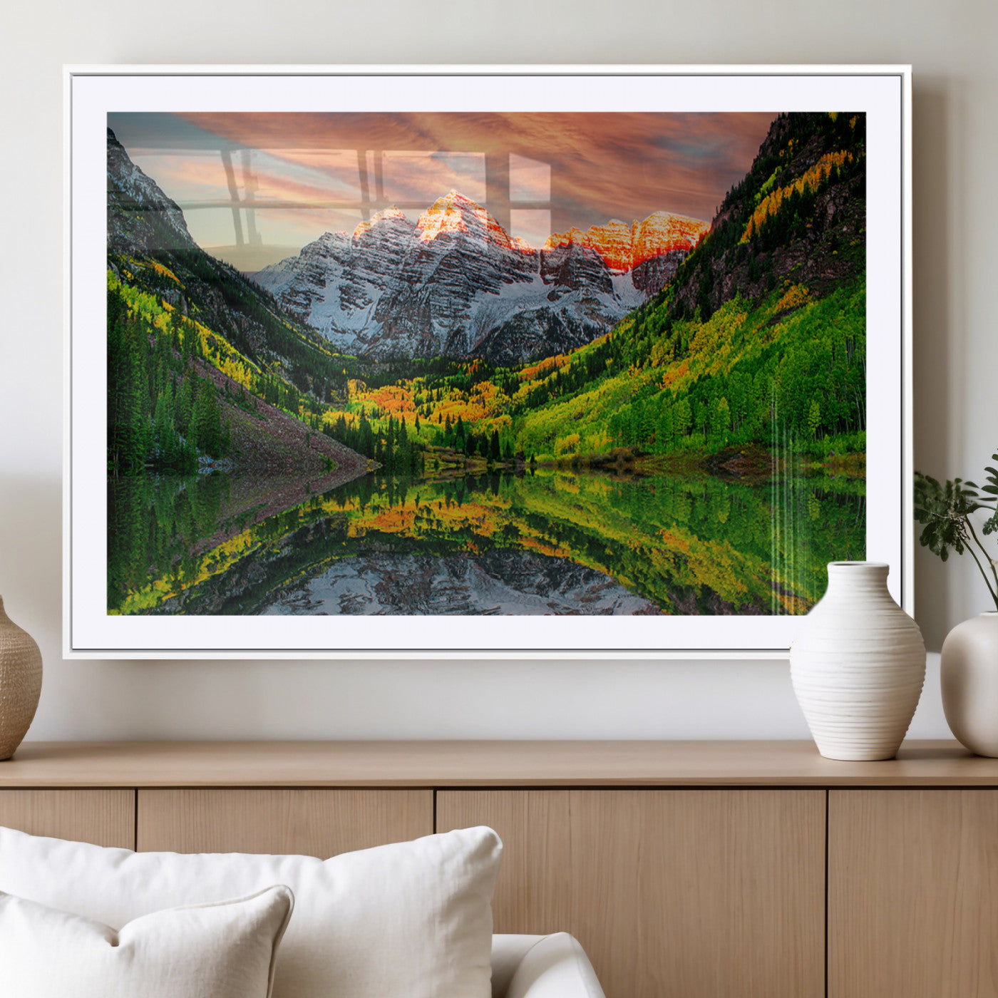 MGC-FP-36x24 - Maroon Bells Lake Wall Art Canvas Print – Majestic Colorado Mountain Landscape, Autumn Reflection,