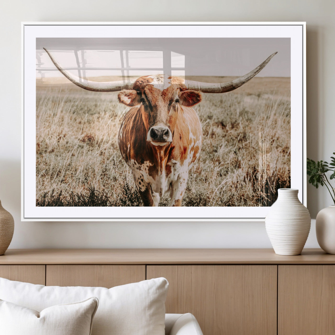 MGC-FP-36x24 - Wall Art Canvas Print Majestic Longhorn Graceful Strength in Every Curve Bold Spirit of the Wild