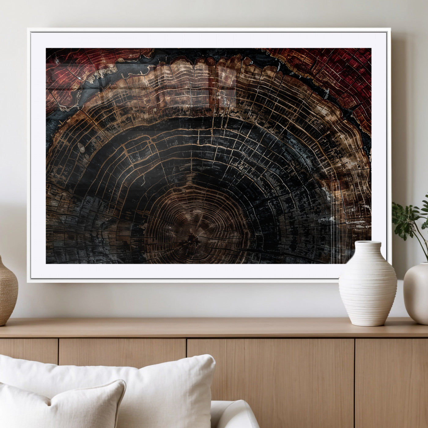 MGC-FP-36x24 - Dark Wood Ring Wall Art Canvas Print, Framed Abstract Wood Tree Art Picture Print, Rustic Tree Slice Perfect Rustic Decor Artwork