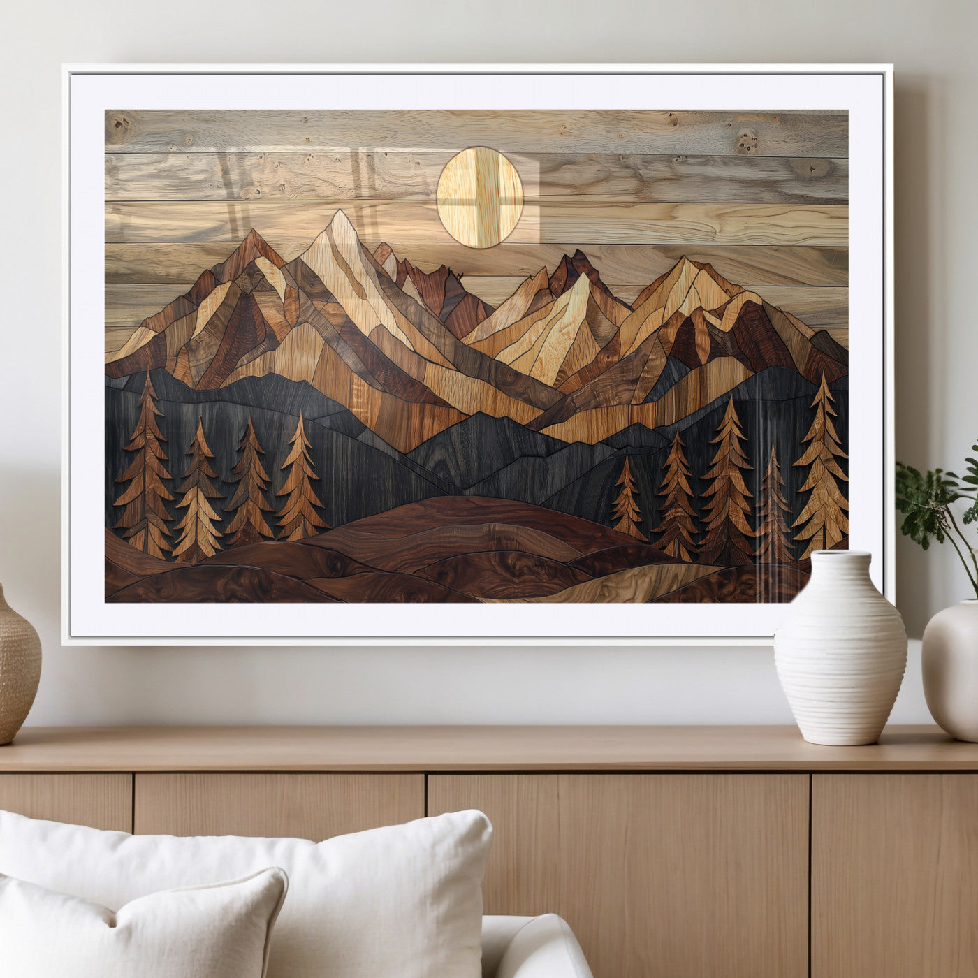 MGC-FP-36x24 - Wood Mountain Landscape Wall Art Canvas Print, Framed Sunset Hills Art Picture Print, Abstract Nature Perfect Boho Decor Artwork