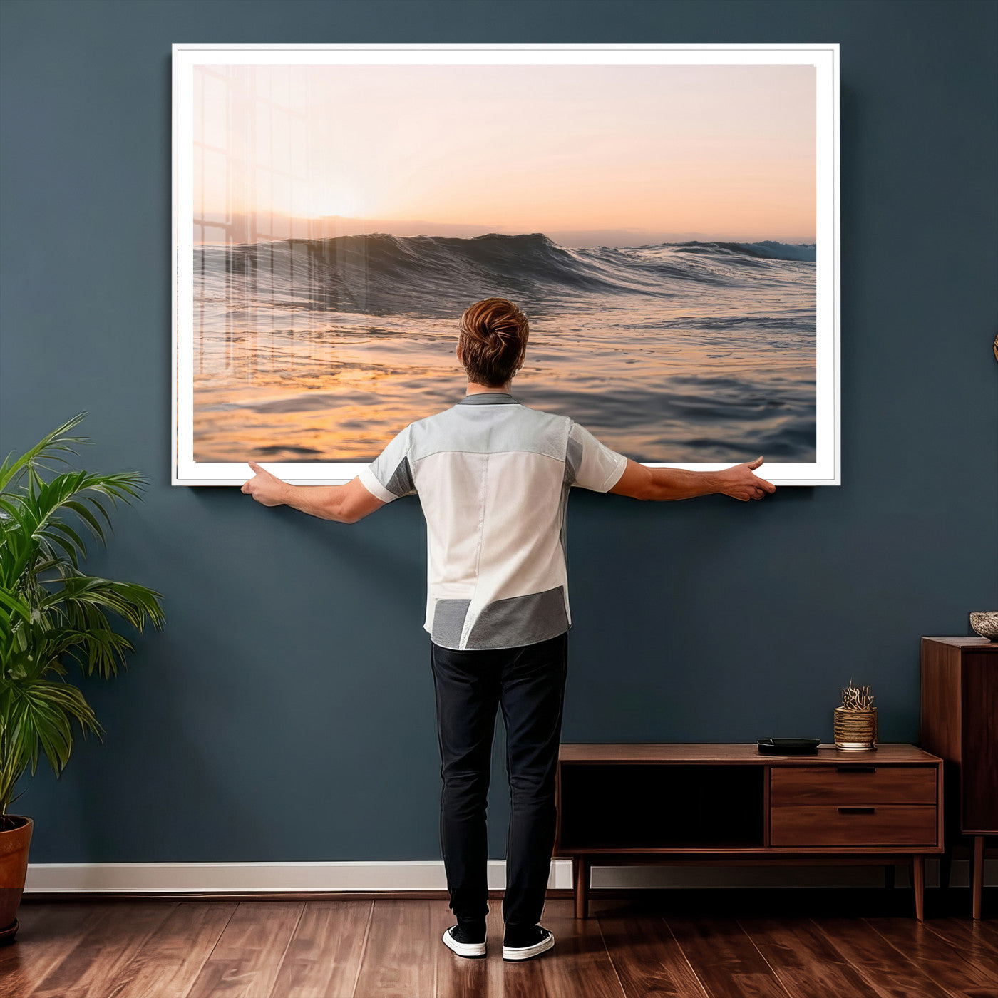 46299358-MGV-CV-36X24 - Golden Sunset Ocean Wall Art – Tranquil Waves & Peaceful Horizon Canvas Print, Soft Light and Evening Glow for Serene Beach, Home or Nature Decor