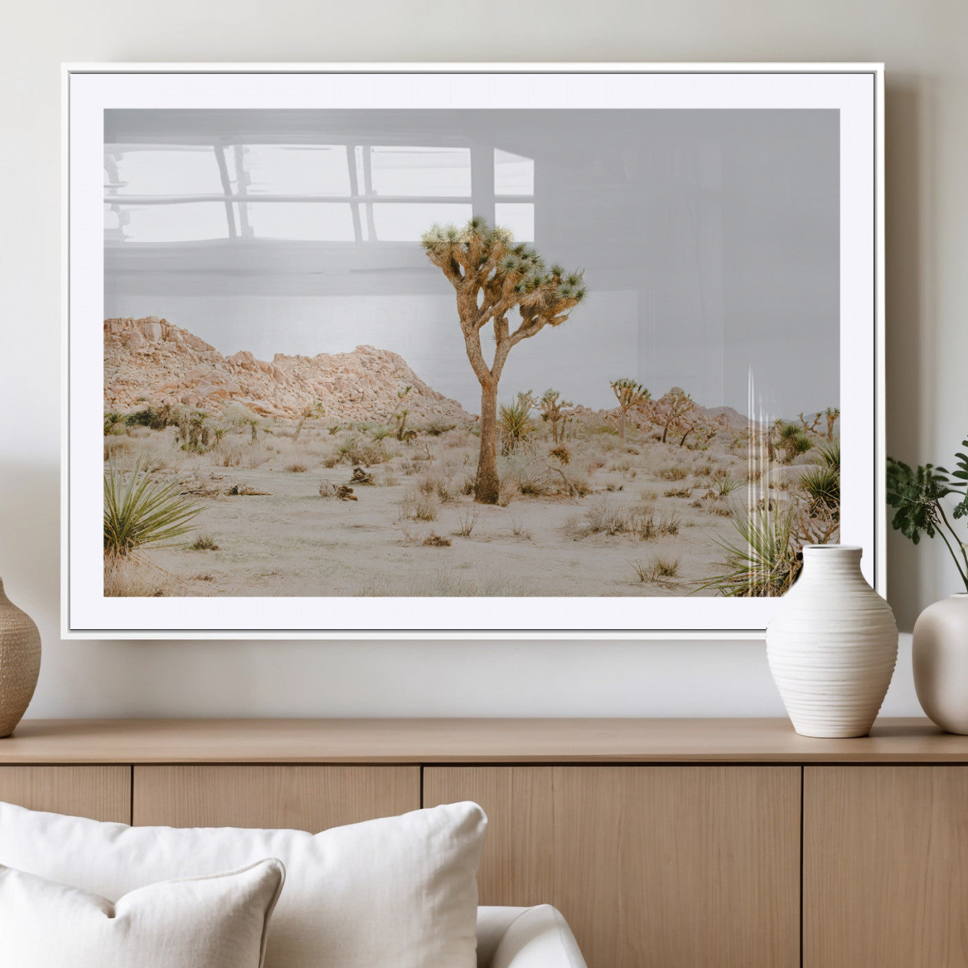 MGC-FP-36x24 - Joshua Tree Wall Art Canvas Print, Framed Neutral Desert Art Picture Print, Earthy Landscape Perfect Neutral Boho Decor Artwork