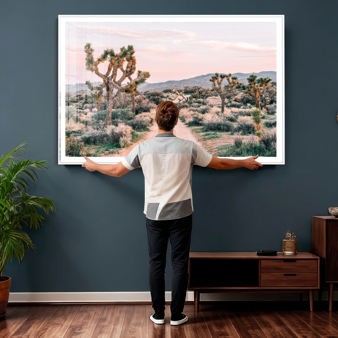 12540952-MGV-CV-36X24 - Desert Trail Wall Art – Canvas Print of Joshua Trees & Sunset Glow, Sandy Path Wilderness, Scenic Nature Escape Decor for Living Room, Office or Bedroom