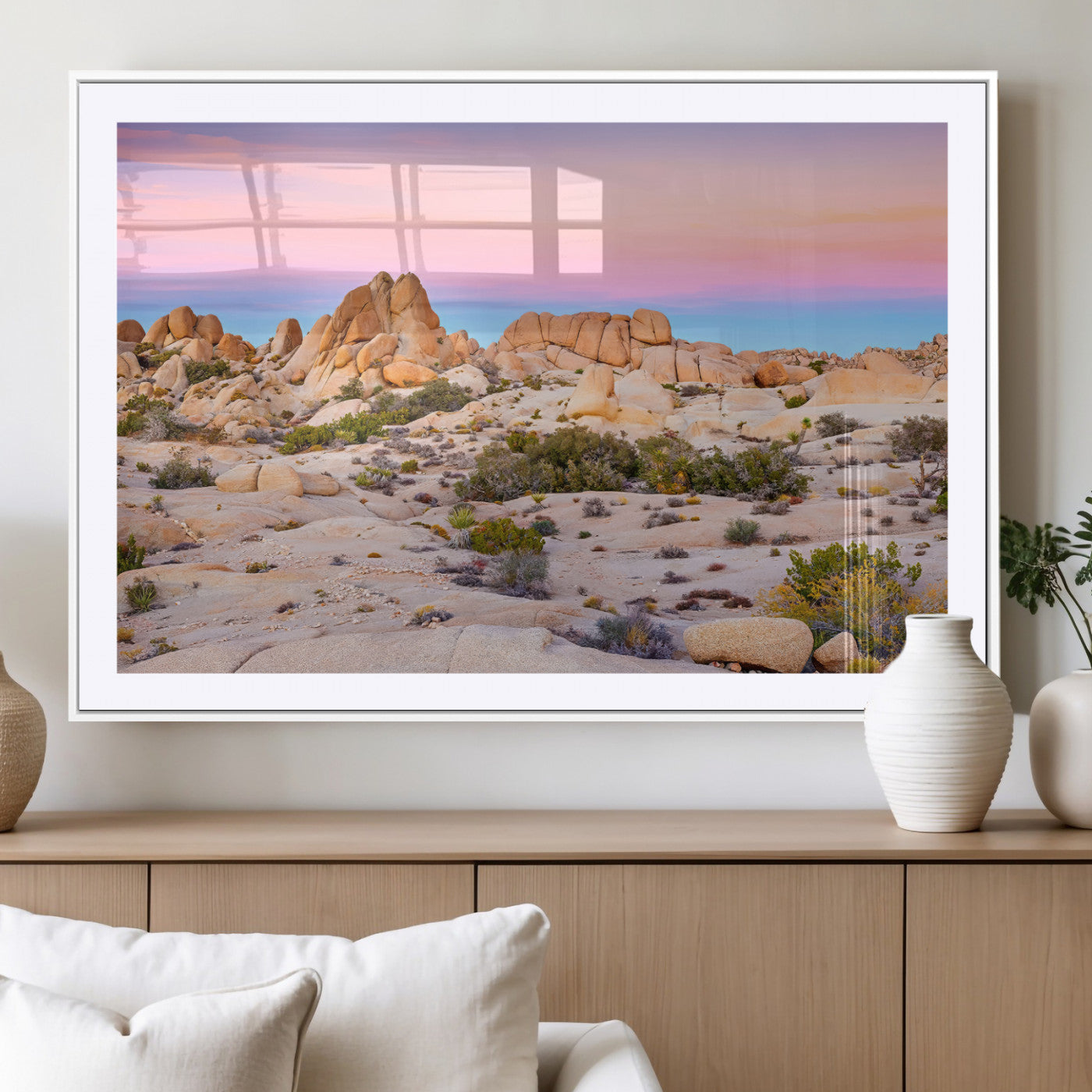 MGC-FP-36x24 - Vibrant Sunset Sky Wall Art Canvas Print, Framed Joshua Tree Art Picture Print, Rugged Terrain Perfect Southwestern Boho Decor Artwork