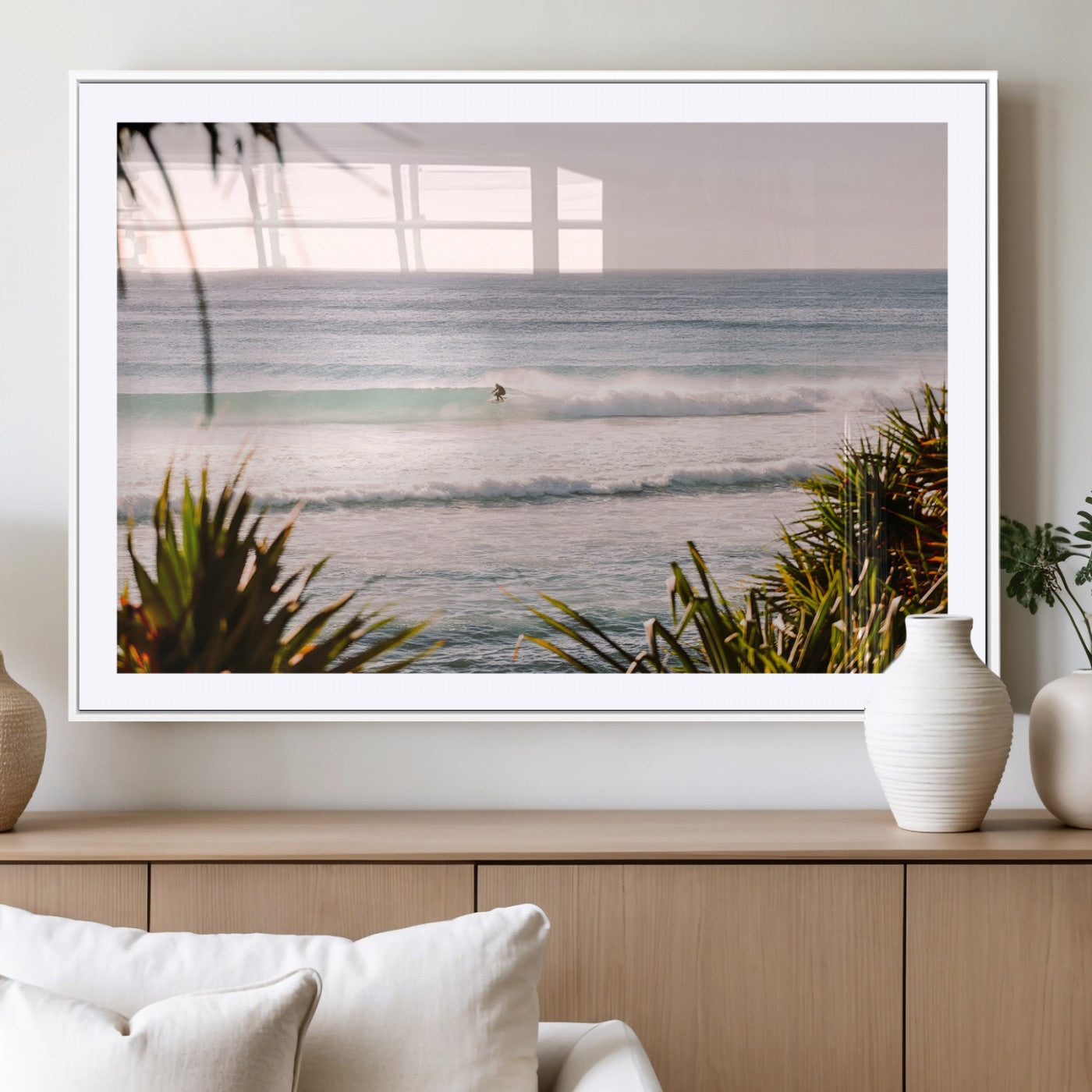 MGC-FP-36x24 - Ocean Surfer Wall Art Canvas Print, Framed Coastal Surf Art Picture Print, Tropical Beach Perfect Tropical Coastal Decor Artwork