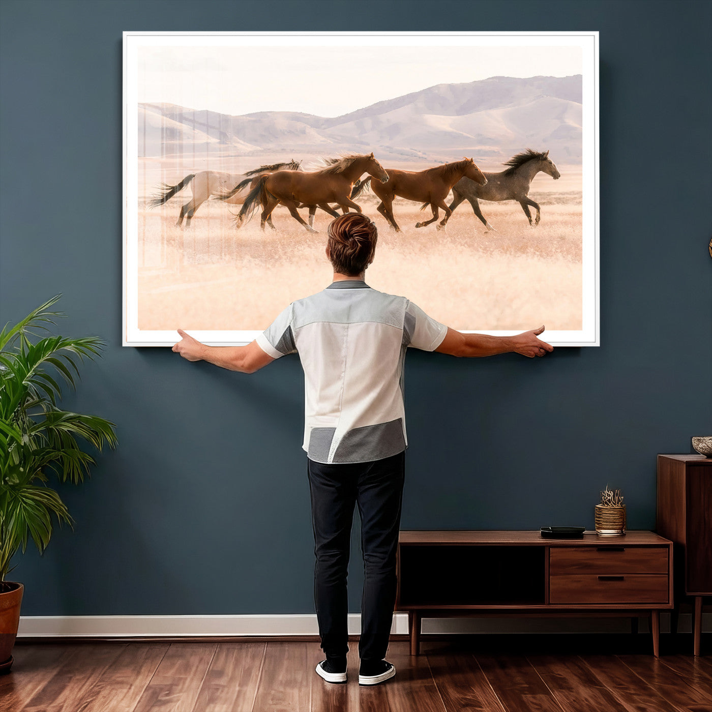 HORSESH-MGV-CV-36X24 - Wild Horses Wall Art – Running Freedom Canvas Print, Graceful Movement, Outdoor Landscape, Nature’s Power and Spirit, Home or Office Decor