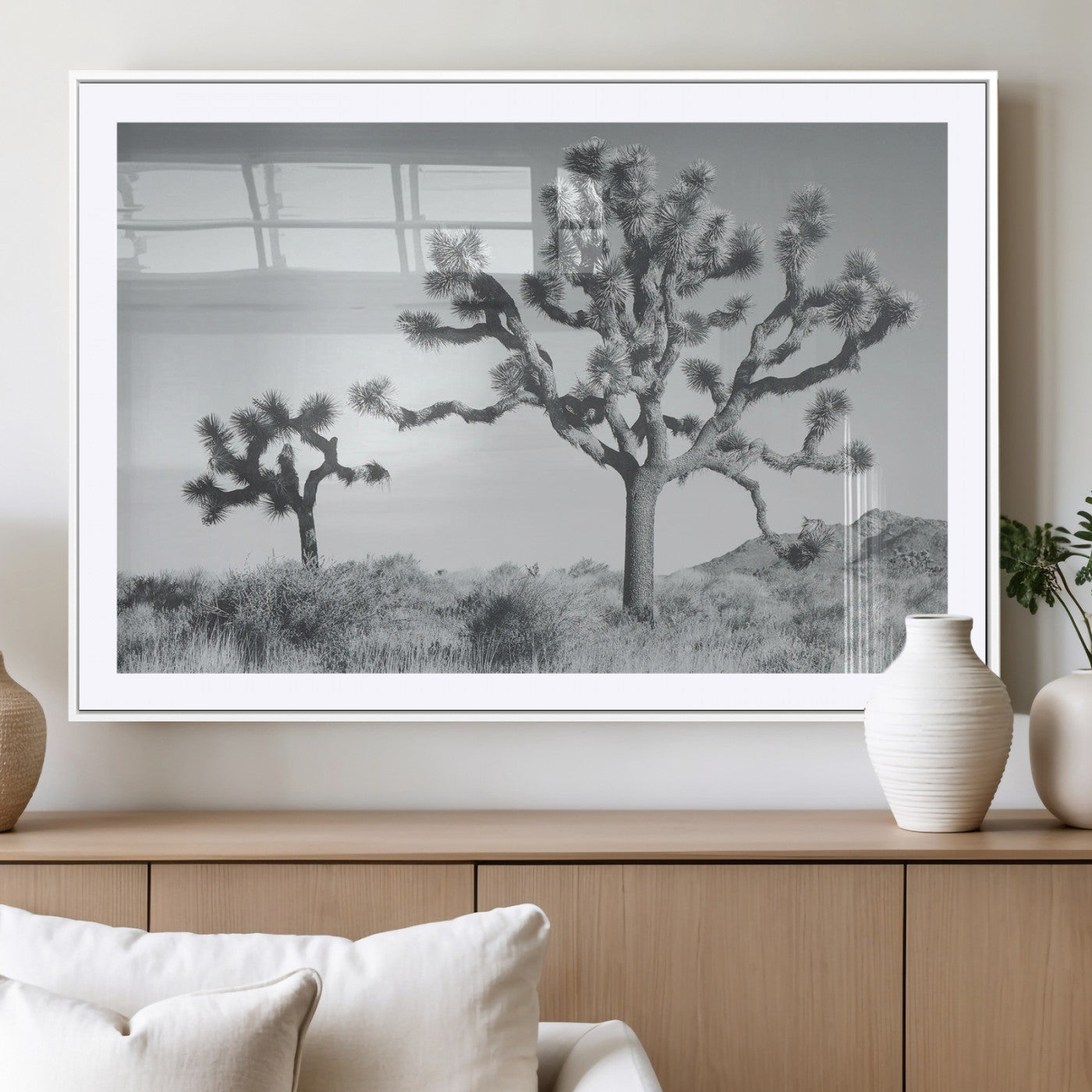 MGC-FP-36x24 - Joshua Tree Wall Art Canvas Print, Framed Black White Landscape Art Picture Print, Desert Tree Decor Perfect Southwestern Decor Artwork