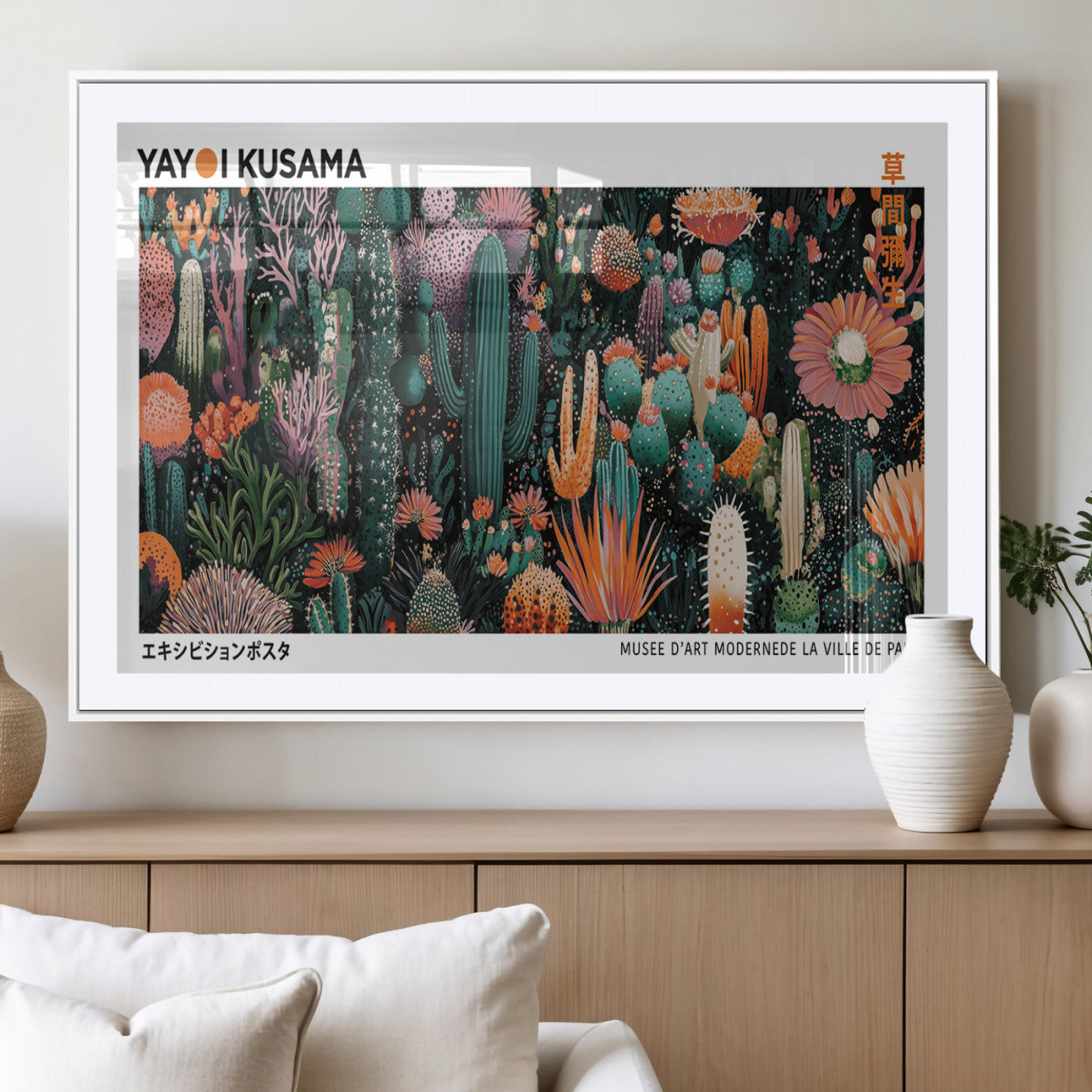 MGC-FP-36x24 - Modern Japanese Wall Art Print, Yayoi Kusama Print Wall Decor, Abstract Mount Fuji Canvas Print,