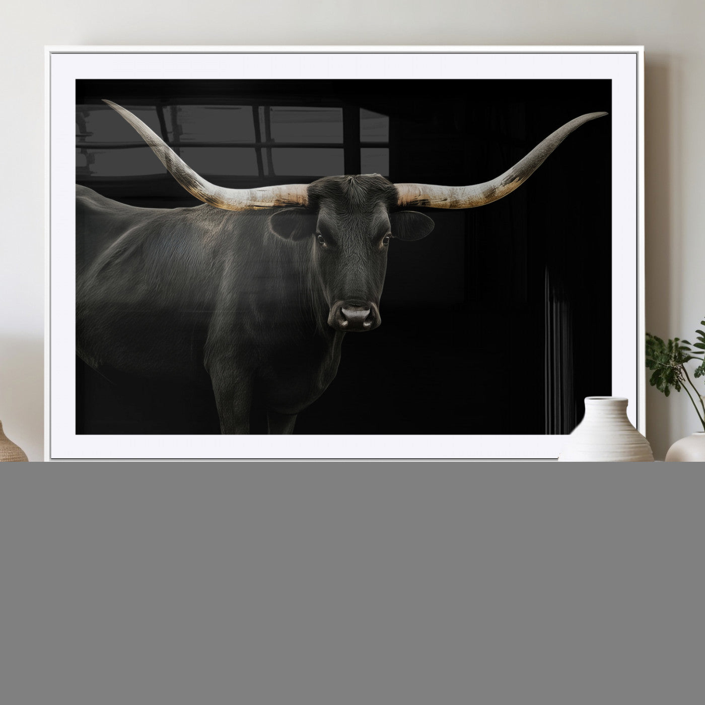 MGC-FP-36x24 - Texas Longhorn Wall Art Canvas Print, Framed Rustic Western Art Picture Print, Farmhouse Animal Perfect Modern Western Minimalist Decor Artwork