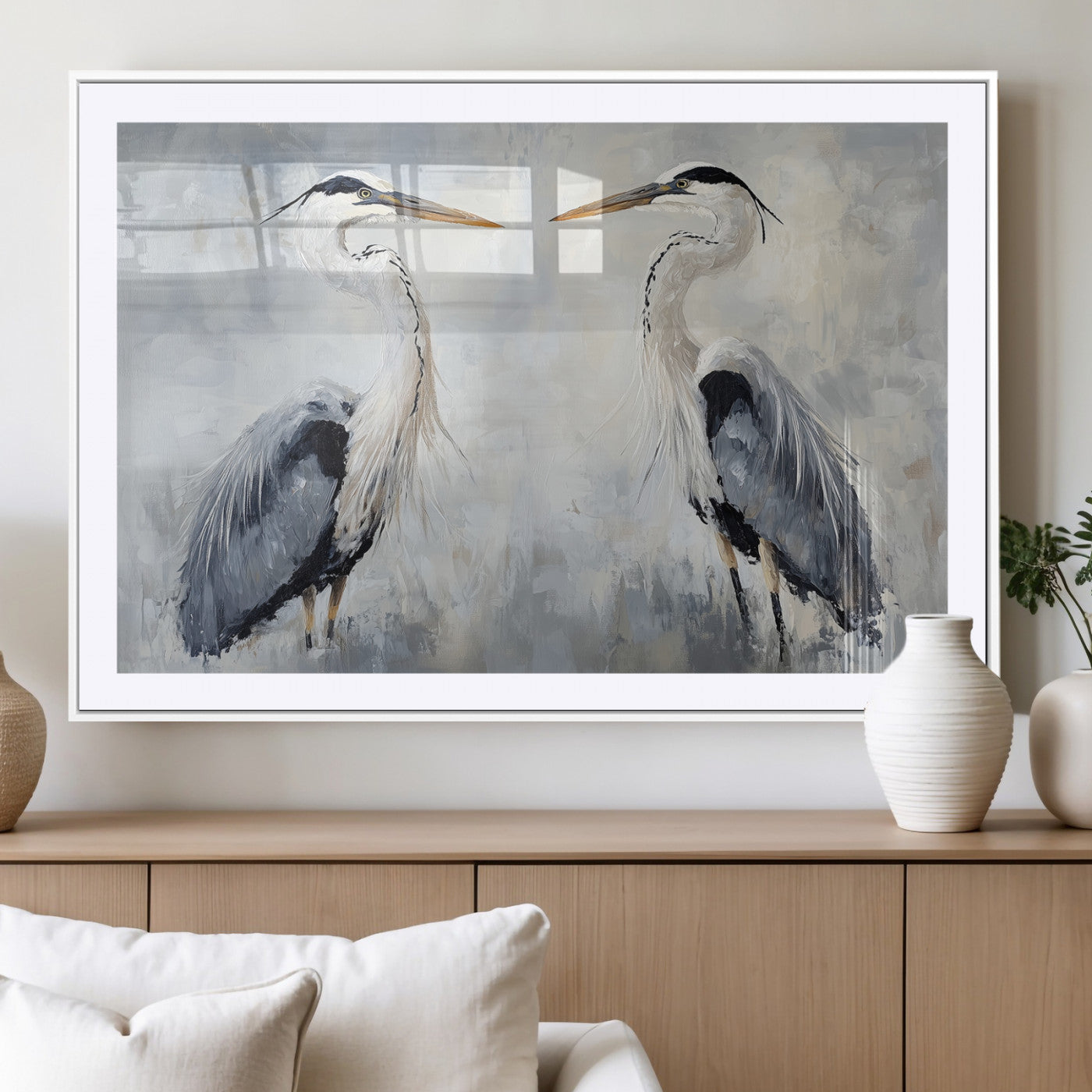 MGC-FP-36x24 - Heron Wall Art Wall Art Canvas Print, Framed Bird Canvas Decor Art Picture Print, Nature Inspired Perfect Coastal Minimalist Decor Artwork