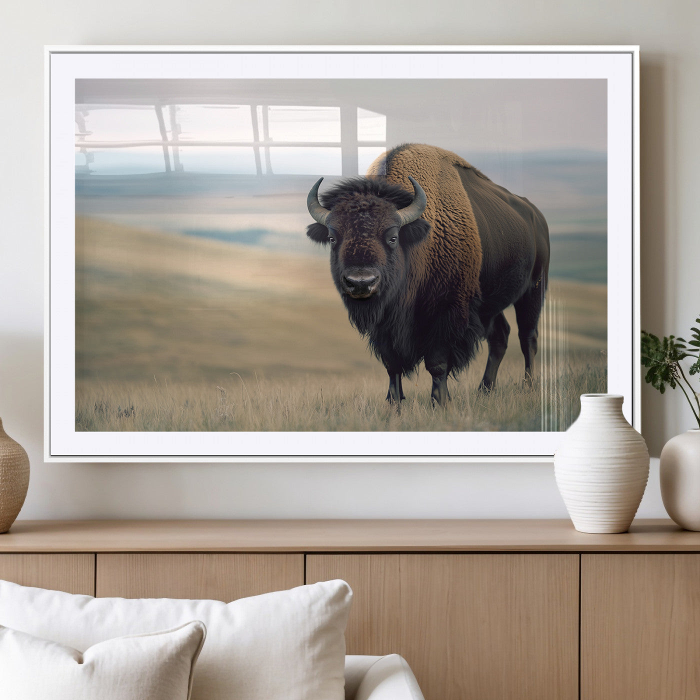 MGC-FP-36x24 - Bison Wall Art Wall Art Canvas Print, Framed Buffalo Canvas Print Art Picture Print, American Bison Decor Perfect Rustic Western Decor Artwork