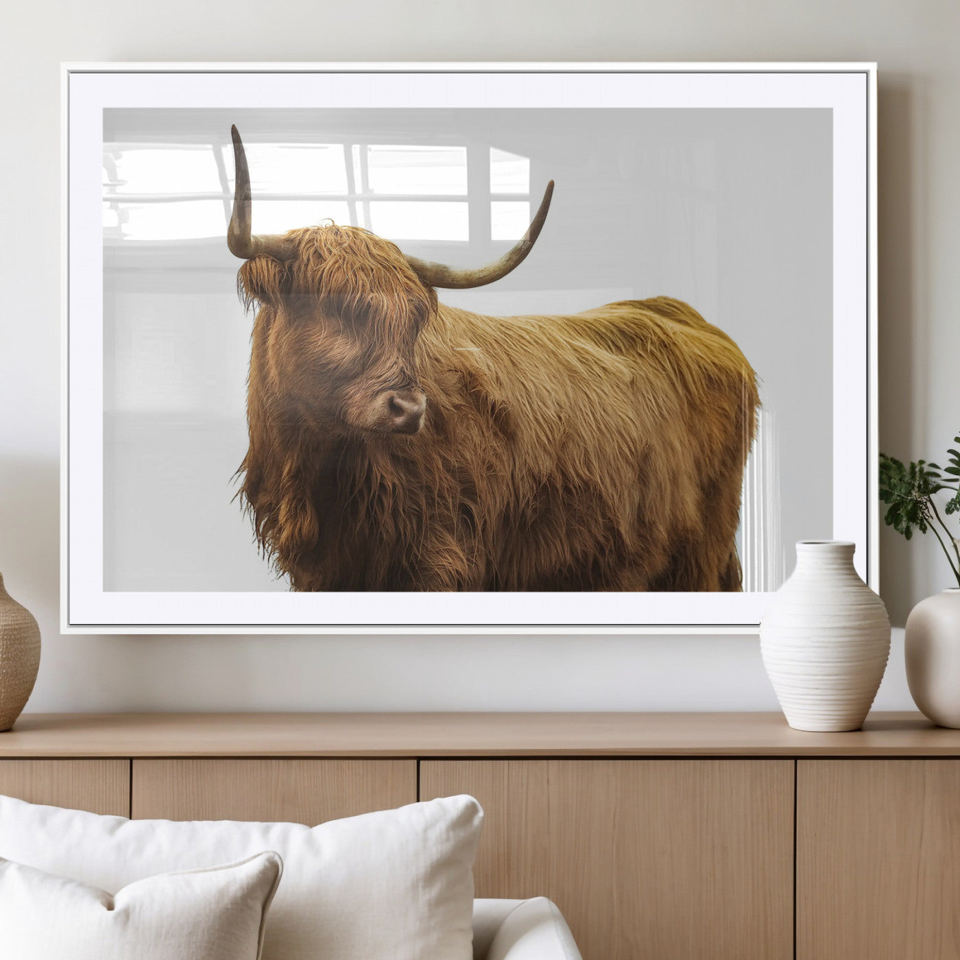 MGC-FP-36x24 - Highland Cow Wall Art Canvas Print, Framed Farmhouse Wall Art Art Picture Print, Rustic Animal Decor Perfect Rustic Farmhouse Decor Artwork