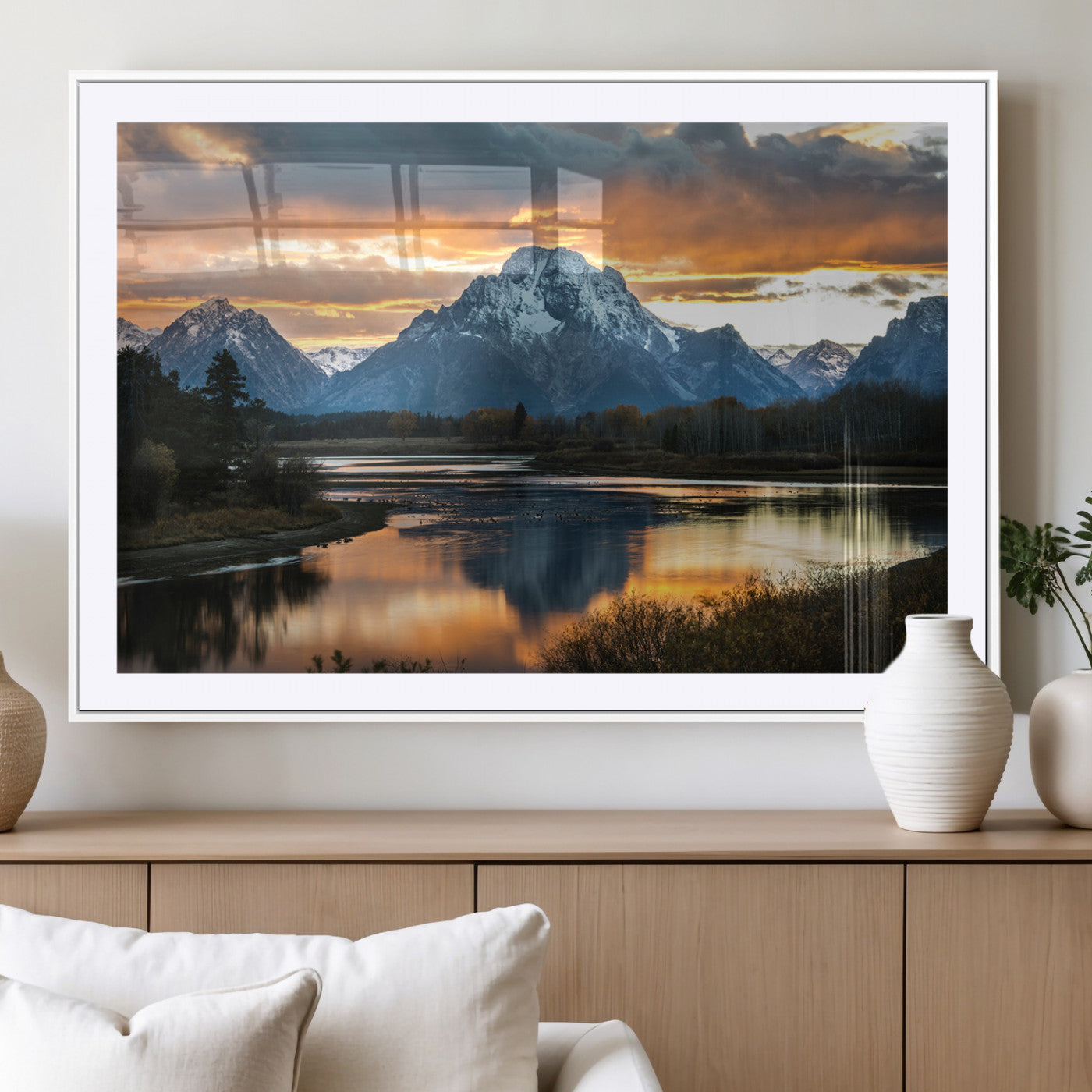 MGC-FP-36x24 - Mountain Sunset Wall Art Canvas Print, Framed Alpine Wilderness Art Picture Print, Golden Hour Perfect Wilderness Decor Artwork