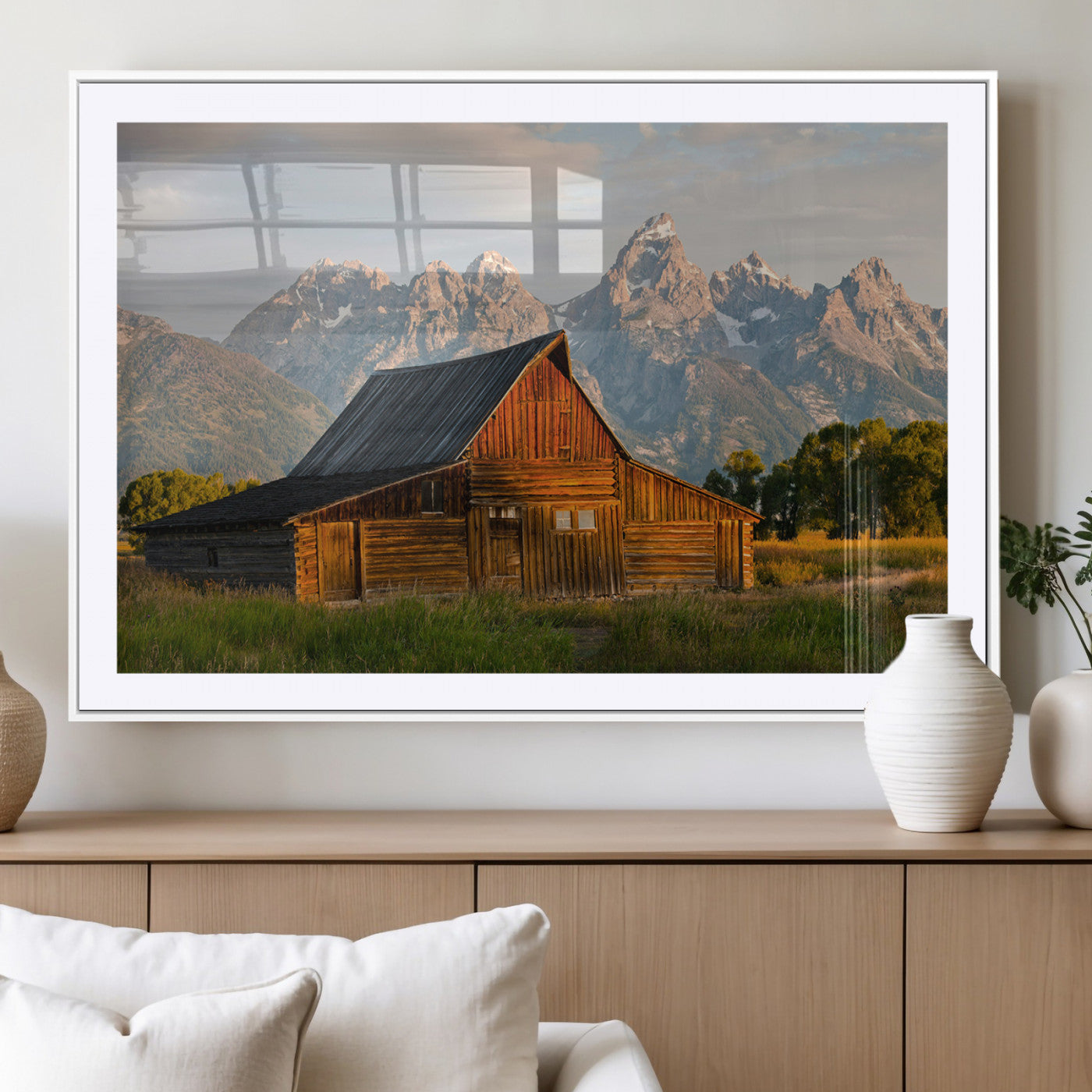 MGC-FP-36x24 - Rustic Barn Wall Art Canvas Print, Framed Western Landscape Art Picture Print, Farmhouse Style Perfect Rustic Farmhouse Decor Artwork
