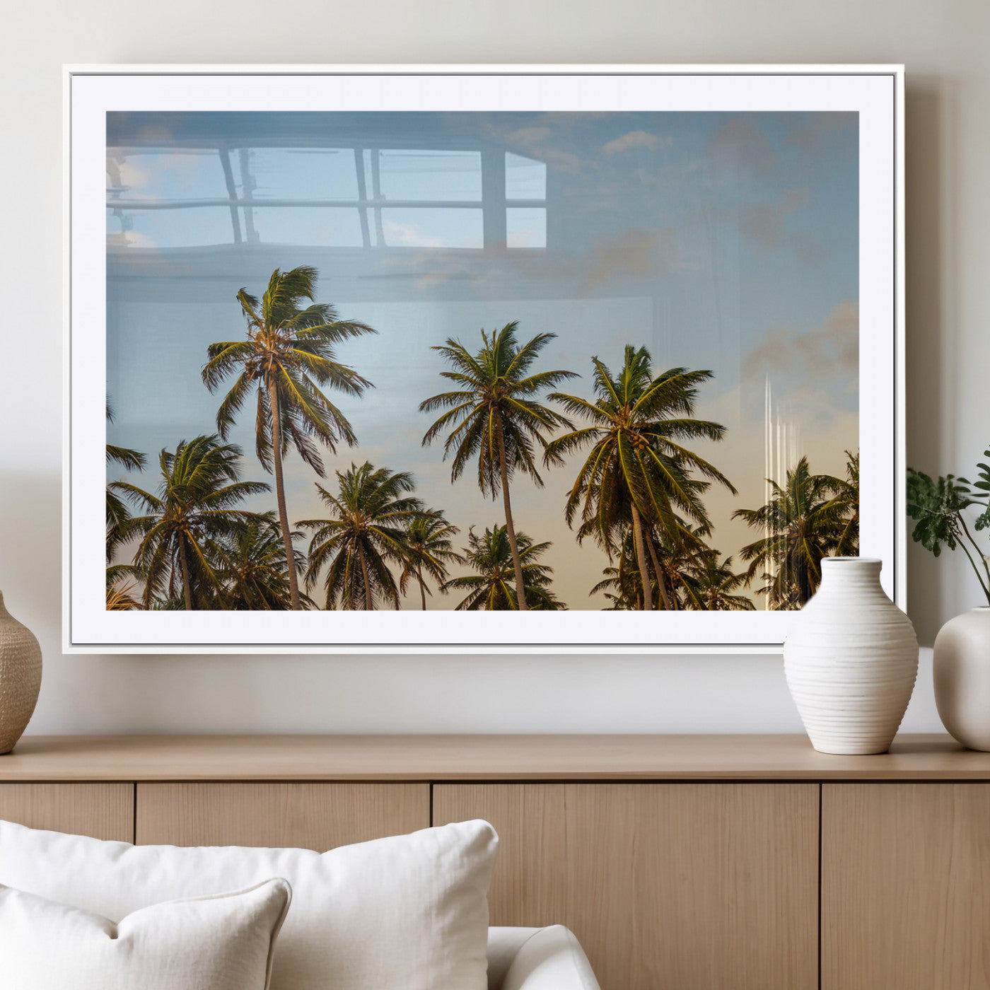 MGC-FP-36x24 - Palm Trees Wall Art Canvas Print, Framed Tropical Vibes Art Picture Print, Coastal Sunset Perfect Coastal Boho Decor Artwork