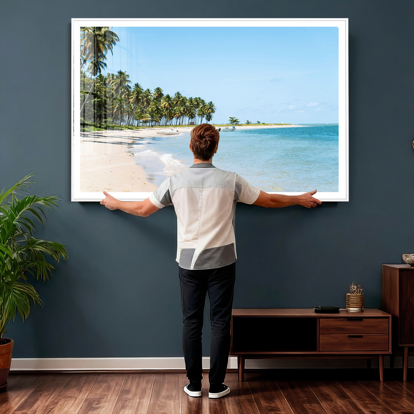 37858872-MGV-CV-36X24 - Palm Tree Paradise Coastal Wall Art – Beach Scene and Ocean Breeze Canvas Print Tranquil Tropical Shore Decor for Living Room, Bedroom or Office