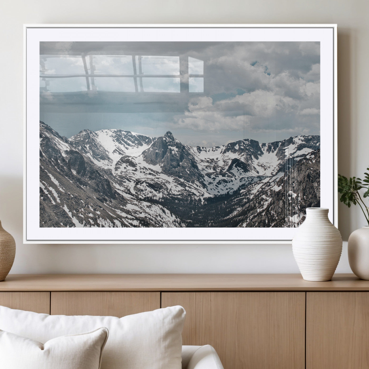 MGC-FP-36x24 - Snowy Peaks Wall Art Canvas Print, Framed Alpine Wilderness Art Picture Print, Mountain Escape Perfect Winter Serenity Decor Artwork