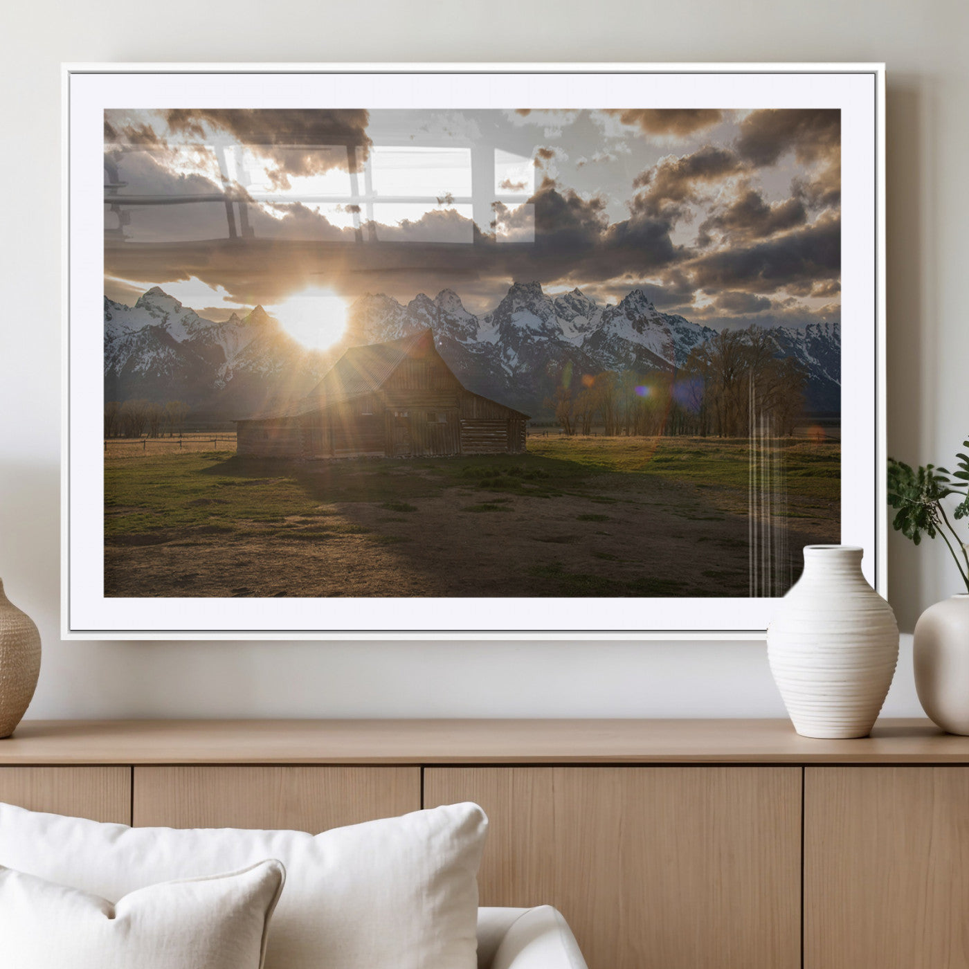 MGC-FP-36x24 - Snowy Peaks Wall Art Canvas Print, Framed Nature Escape Art Picture Print, Rustic Charm Perfect Rustic Western Decor Artwork