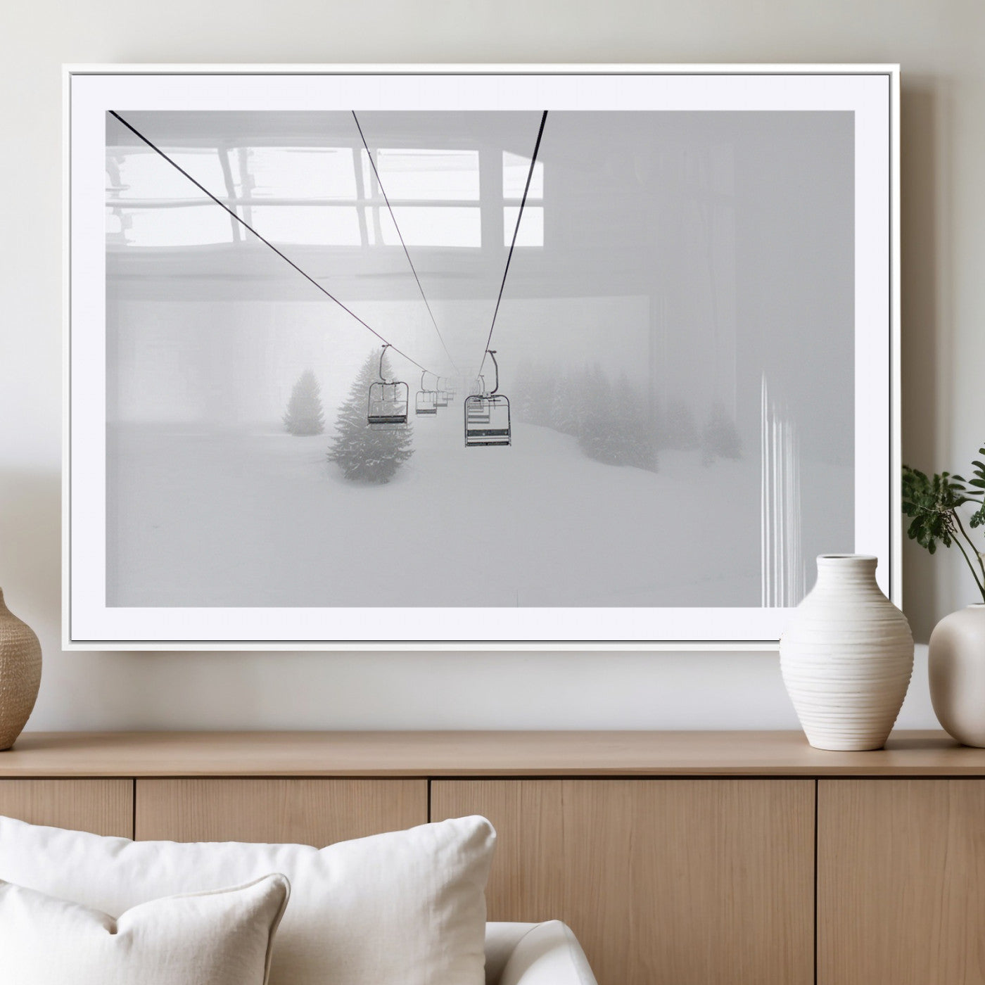 MGC-FP-36x24 - Ski Lift Wall Art Canvas Print, Framed Snowy Landscape Art Picture Print, Alpine Adventure Perfect Nordic Minimalist Decor Artwork