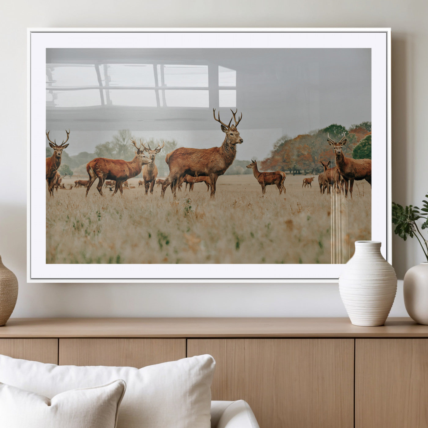 MGC-FP-36x24 - Rustic Deer Print Wall Art Canvas Print, Framed Autumn Nature Canvas Art Picture Print, Wildlife Art Print Perfect Rustic Wildlife Decor Artwork