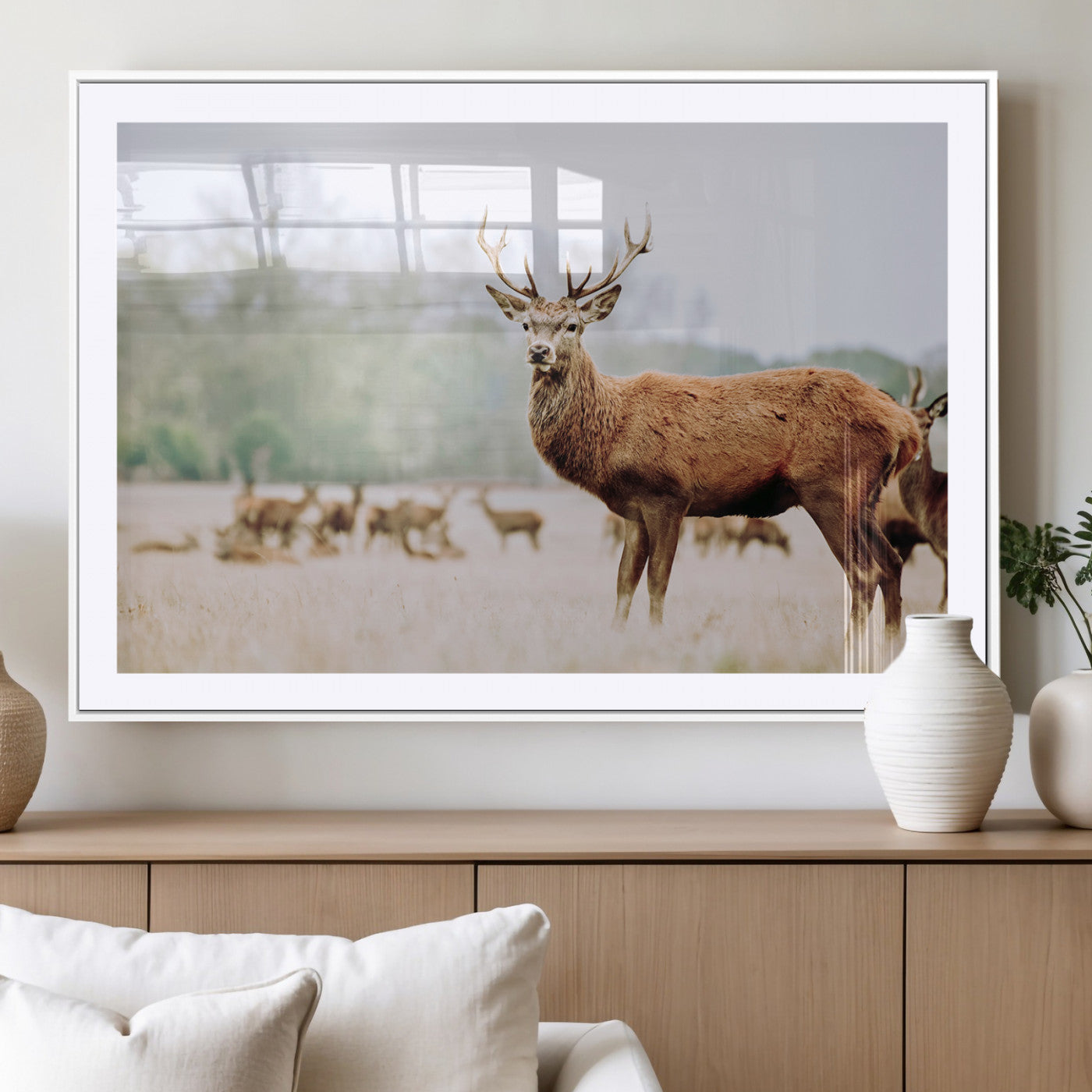 MGC-FP-36x24 - Rustic Nature Print Wall Art Canvas Print, Framed Deer Canvas Wall Art Art Picture Print, Nordic Animal Art Perfect Rustic Nature Decor Artwork