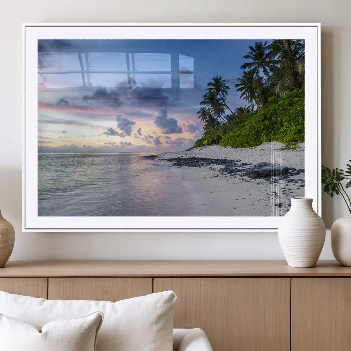 MGC-FP-36x24 - Tropical Beach Wall Art Canvas Print, Framed Sunset Glow Art Picture Print, Palm Tree Coast Perfect Tropical Coastal Decor Artwork