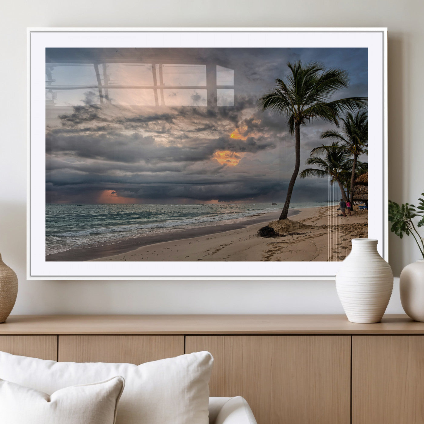 MGC-FP-36x24 - Tropical Storm Wall Art Canvas Print, Framed Moody Beach Art Picture Print, Dramatic Sky Perfect Tropical Coastal Decor Artwork