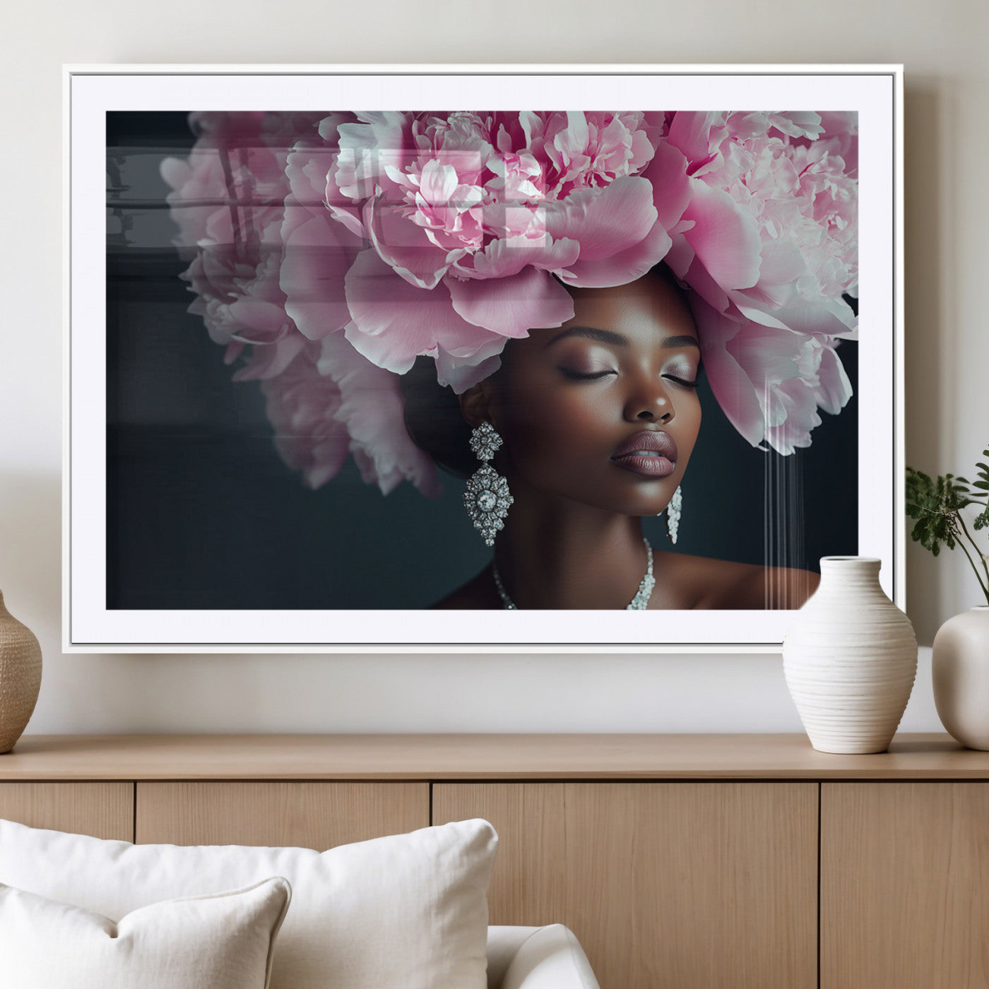 MGC-FP-36x24 - Black Beauty Petal Crown Wall Art Print Floral Petal Headpiece, Petal-Inspired Art, Floral Crown