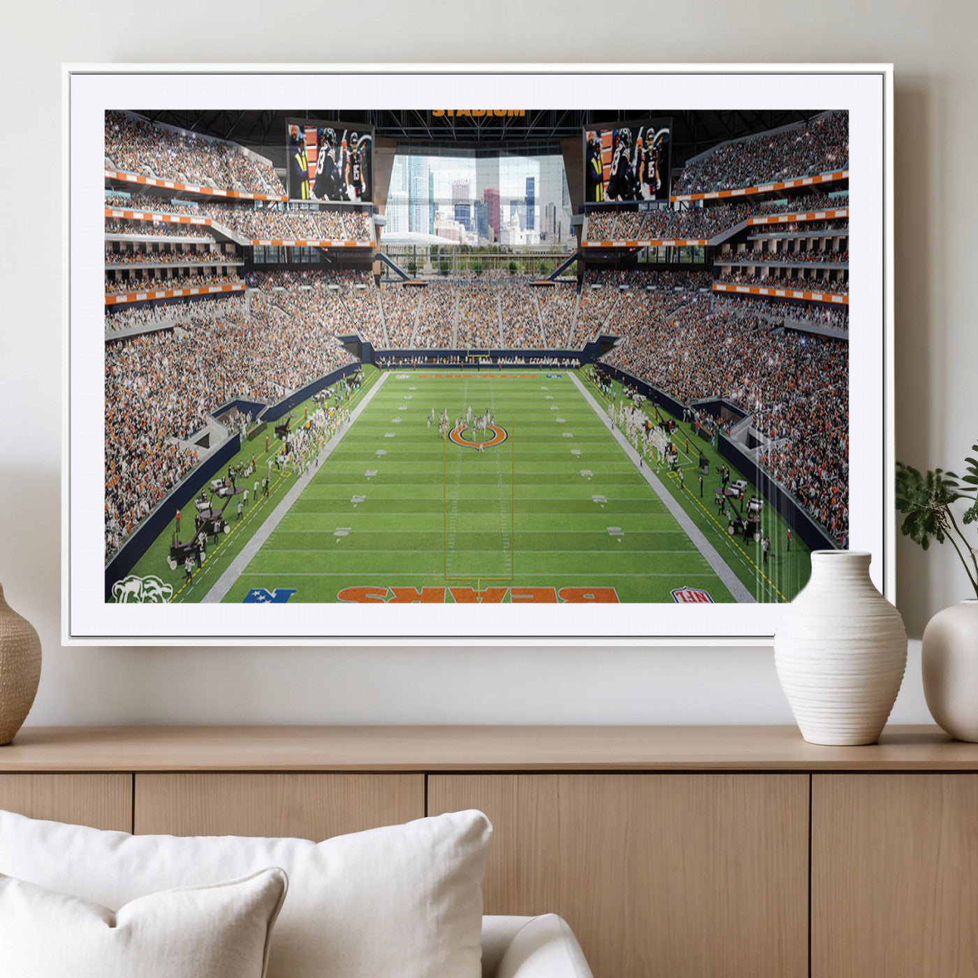 MGC-FP-36x24 - Chicago Bears Soldiers Field Wall Art Canvas Print – Framed Football Stadium Artwork for Sports
