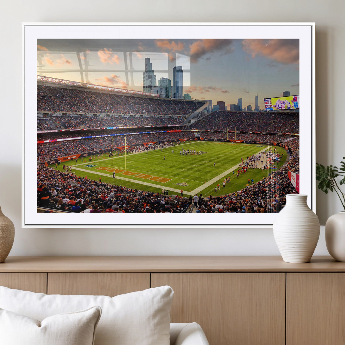 MGC-FP-36x24 - Chicago Bears Soldiers Field Wall Art Canvas Print – Framed Football Stadium Artwork for Sports