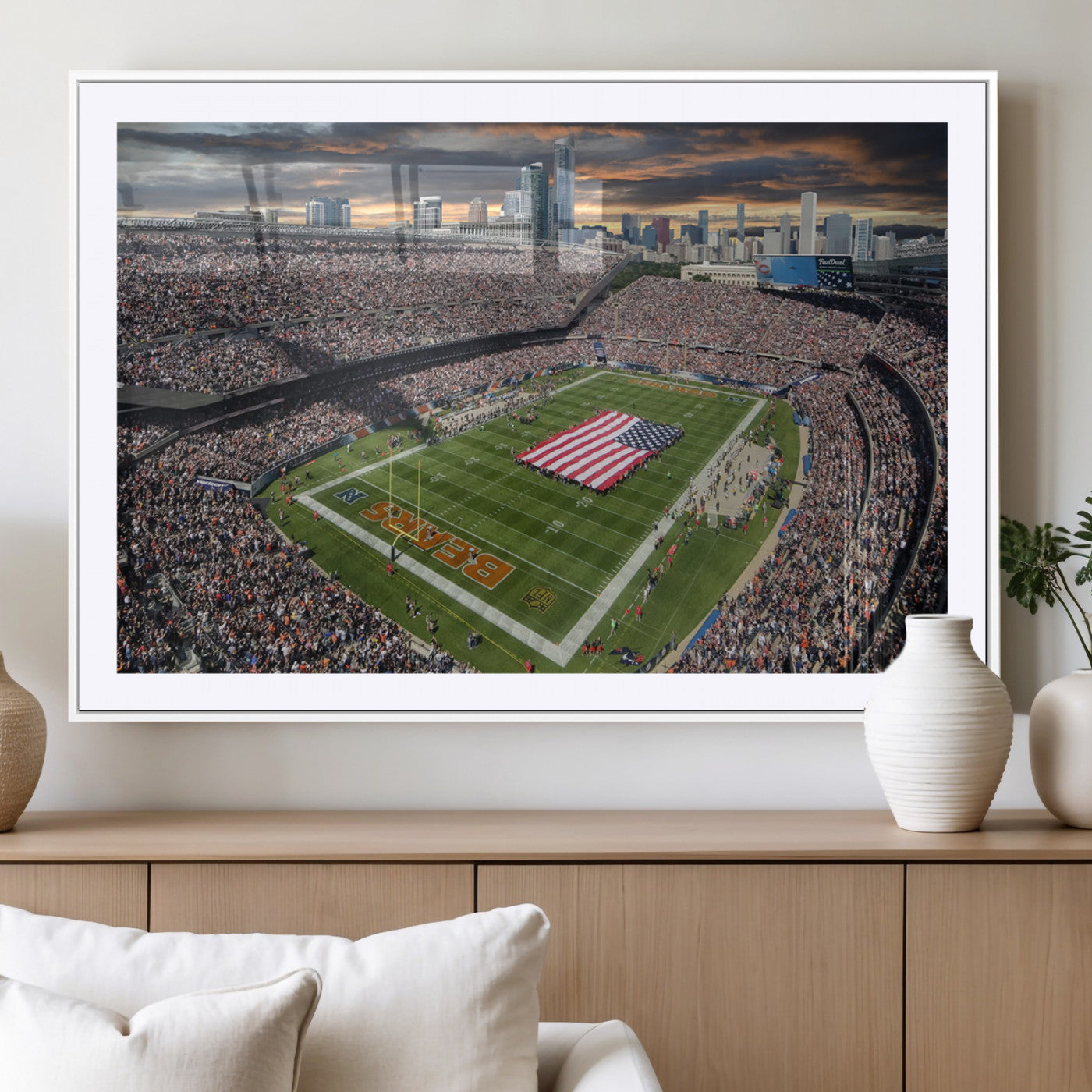 MGC-FP-36x24 - Chicago Bears Soldiers Field Wall Art Canvas Print – Framed Football Stadium Artwork for Sports